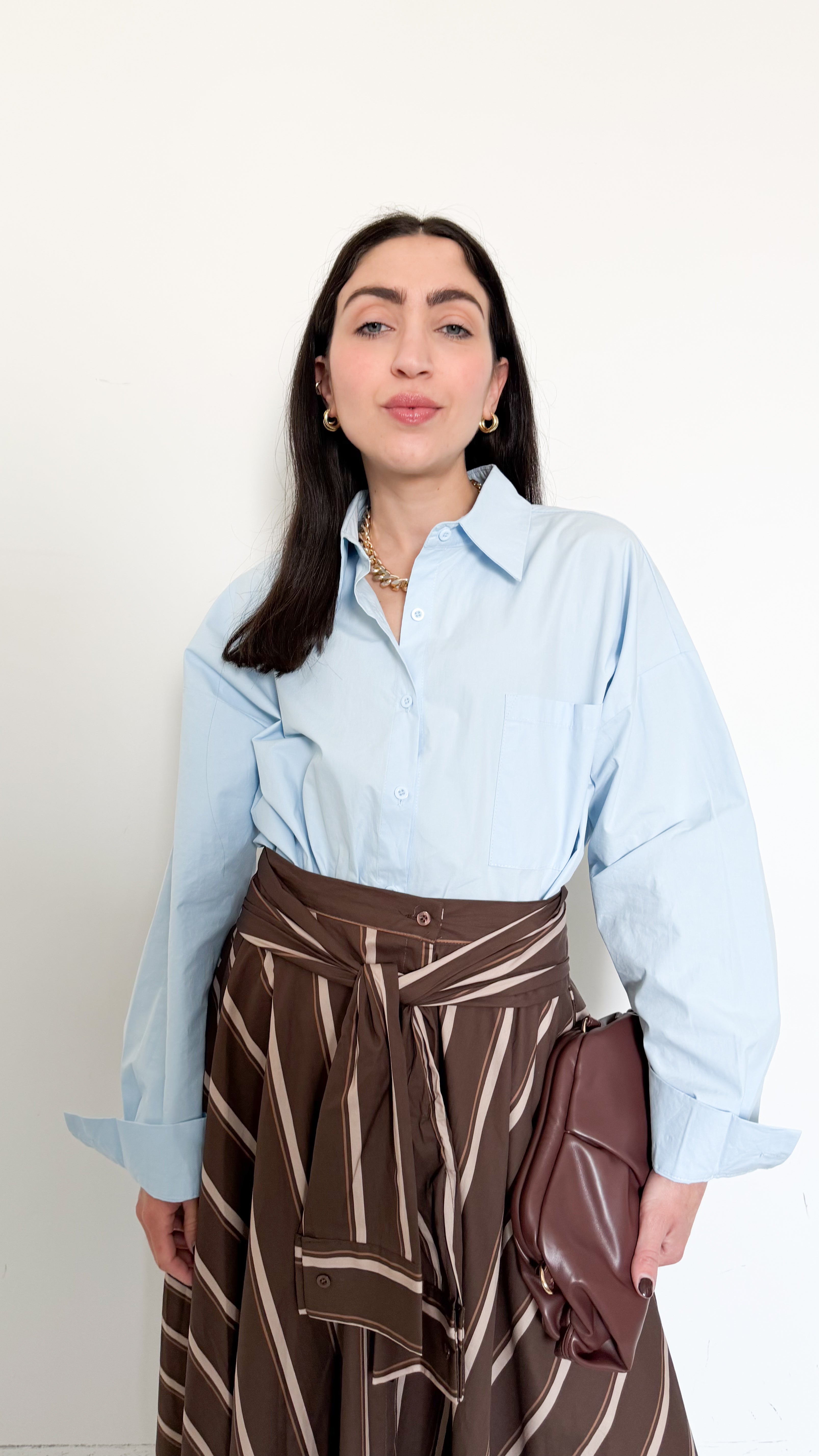 Camicia Over Celeste In Cotone