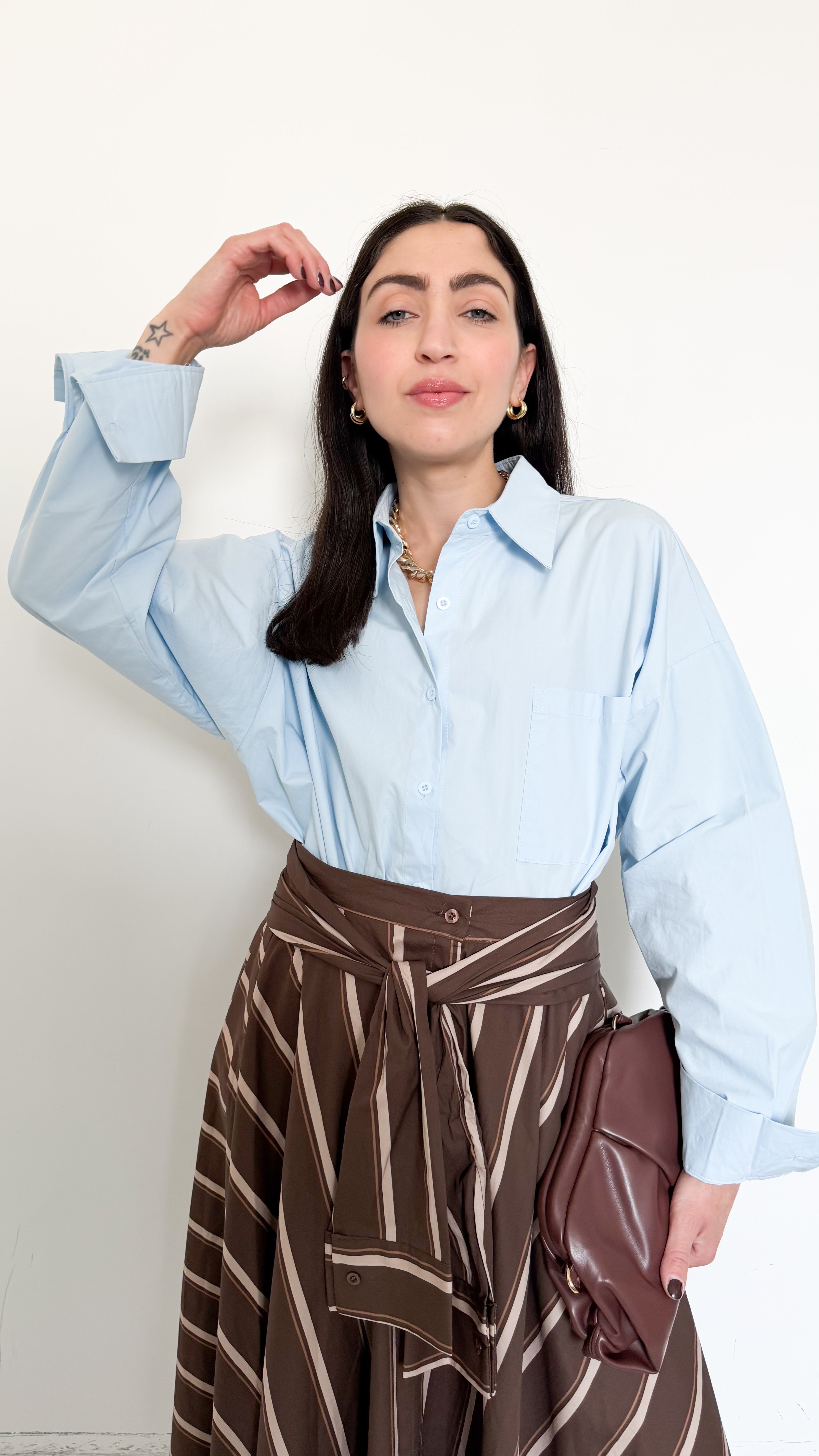 Camicia Over Celeste In Cotone