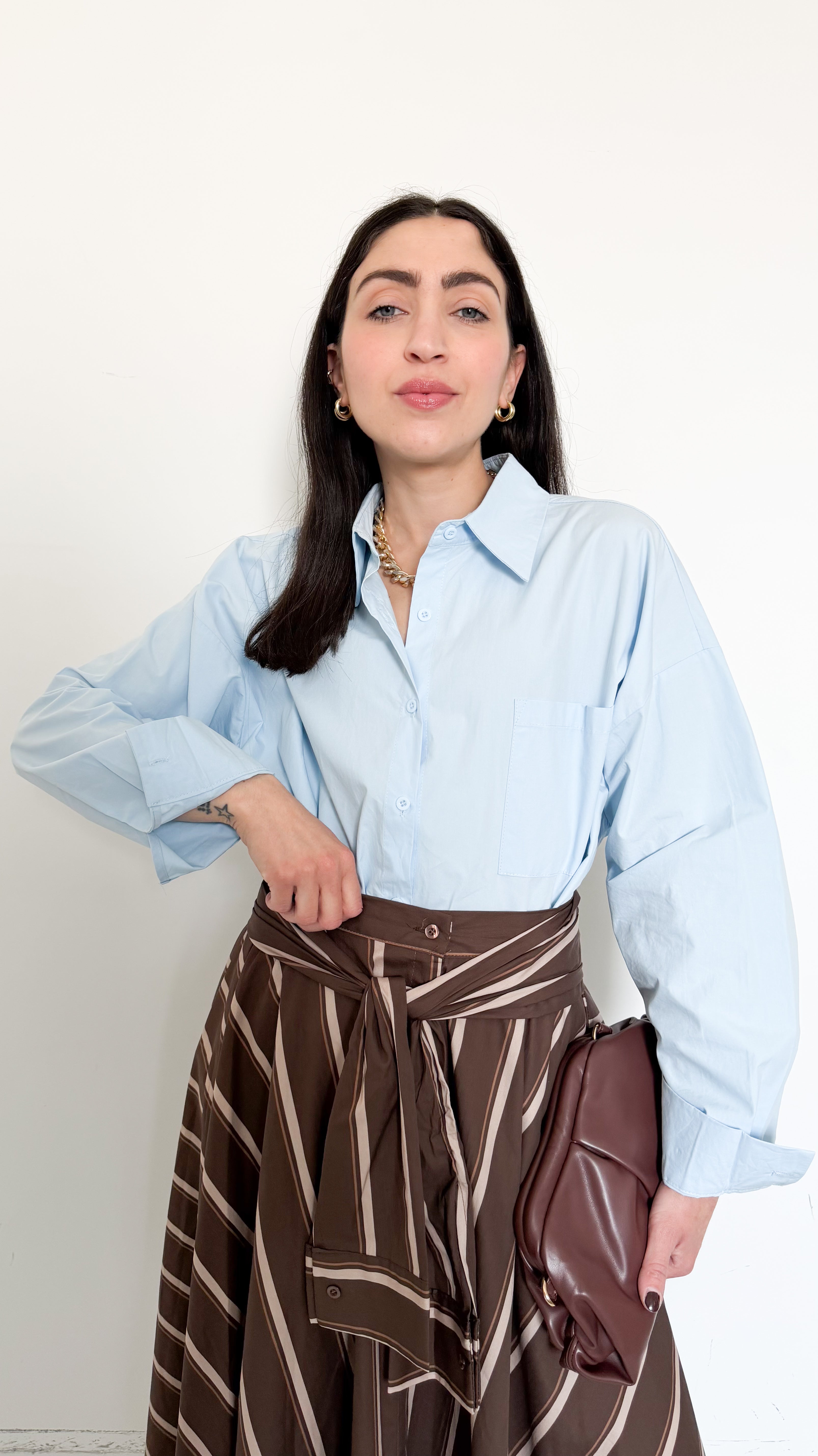 Camicia Over Celeste In Cotone