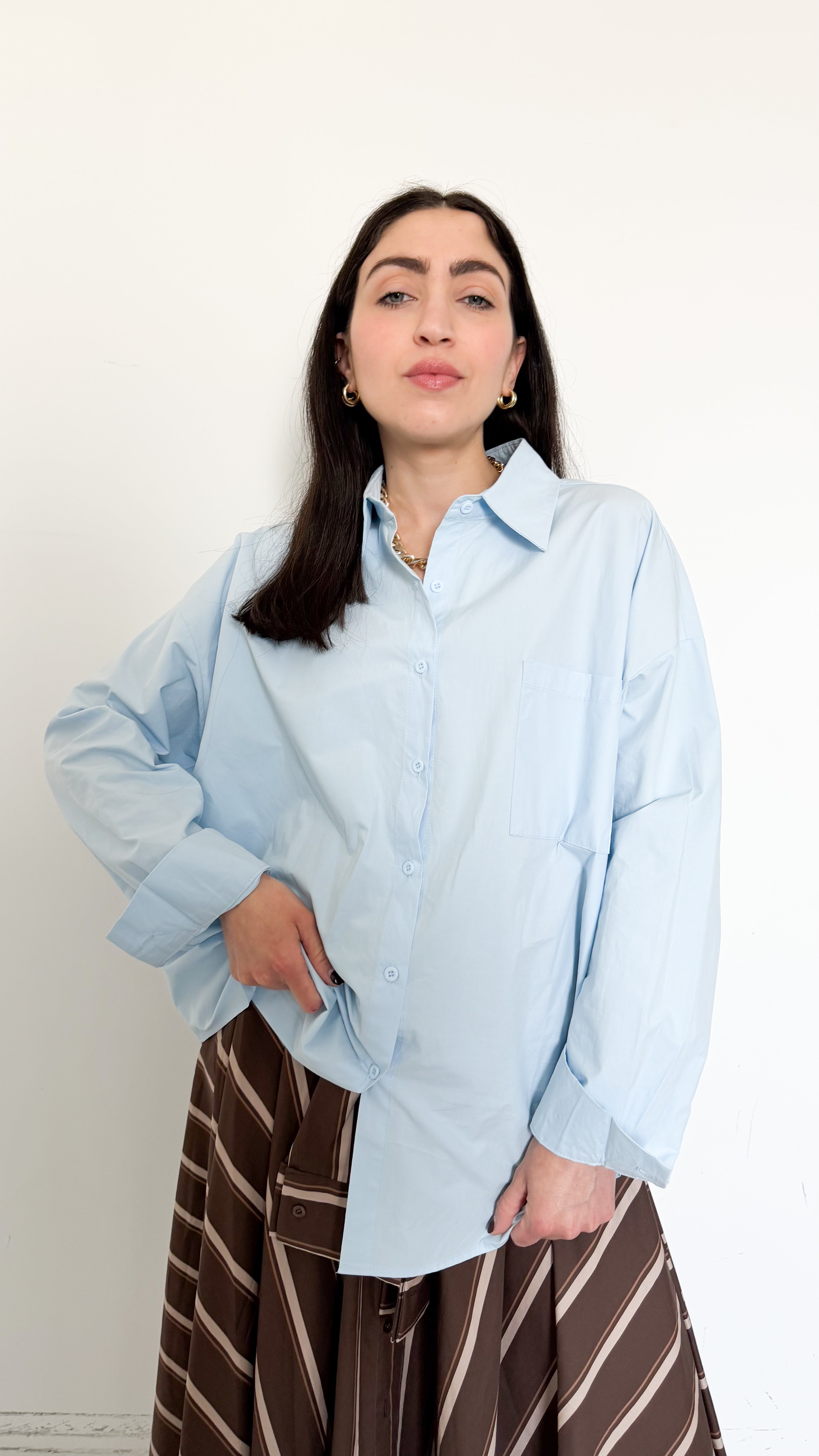 Camicia Over Celeste In Cotone