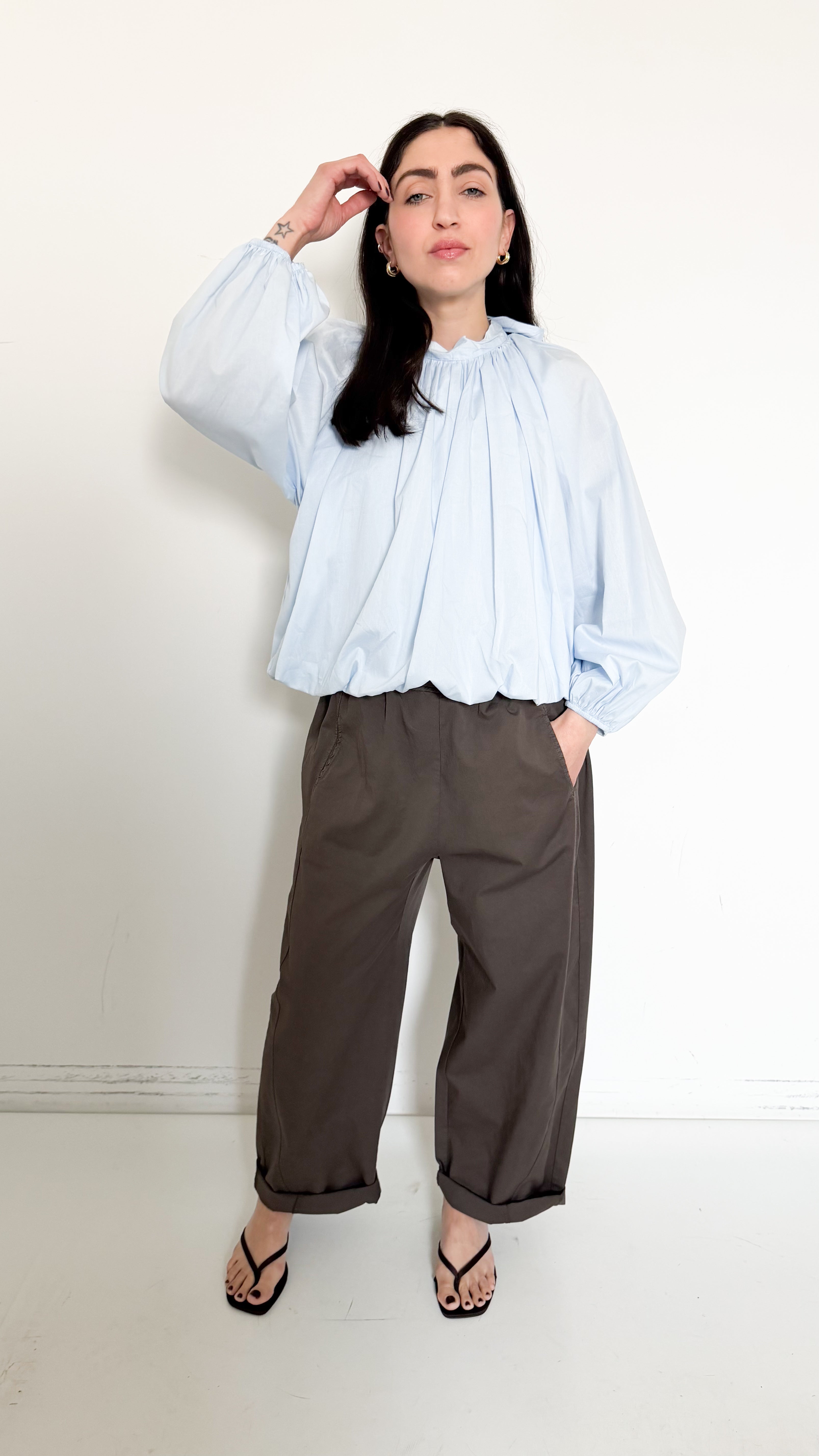Pantaloni Balloon Marroni In Cotone