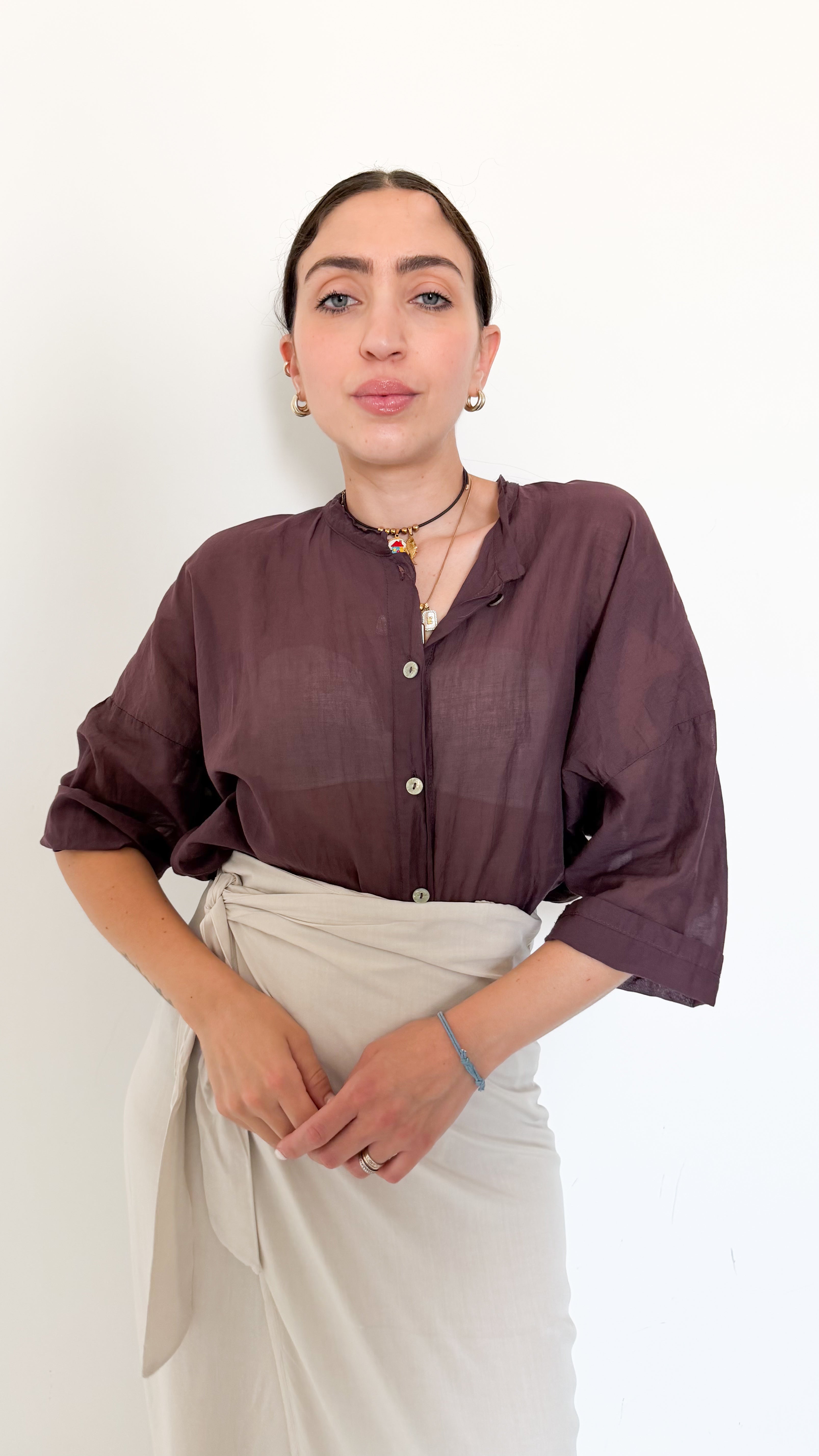 Camicia In Mussola Bordeaux
