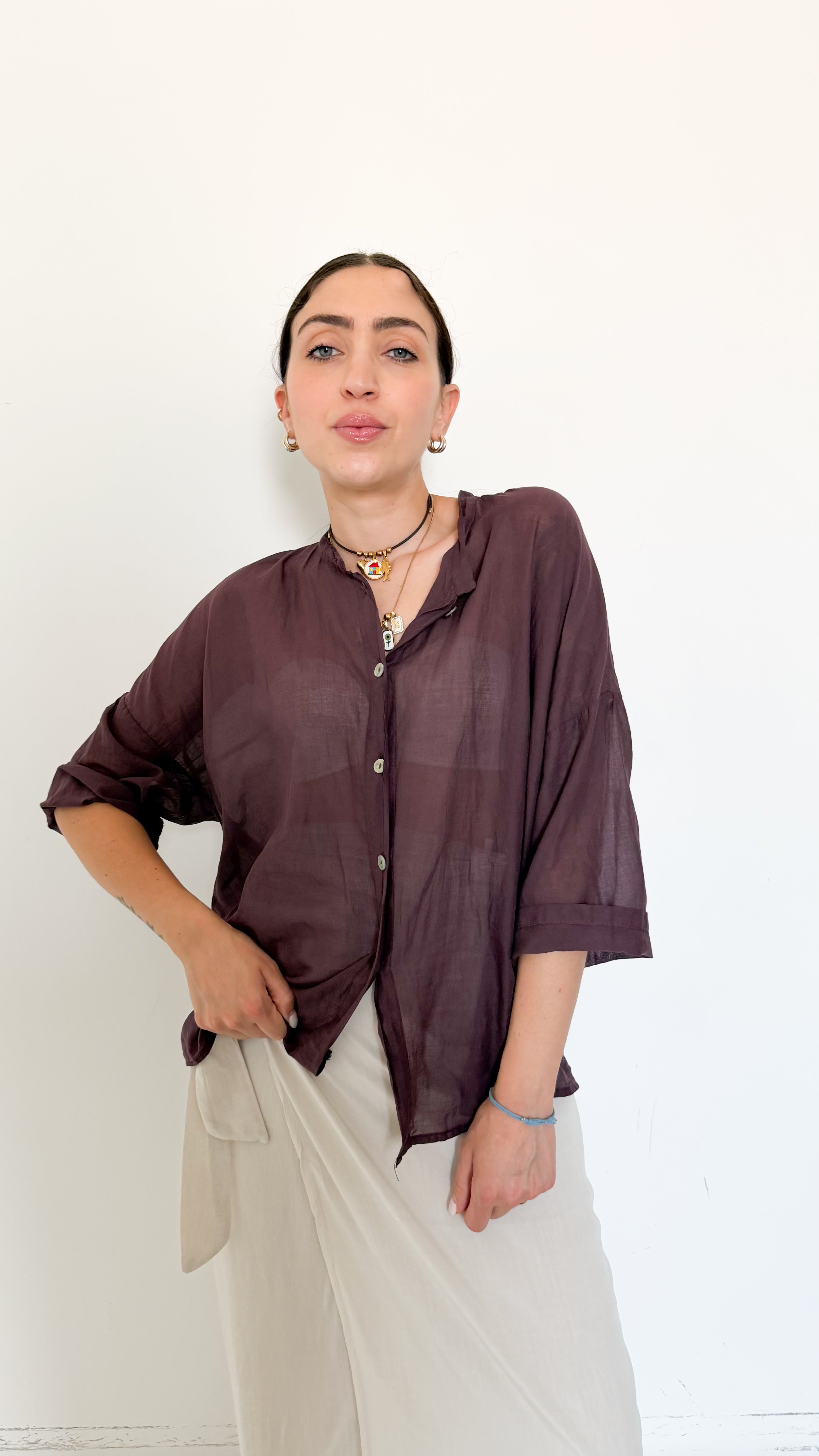 Camicia In Mussola Bordeaux