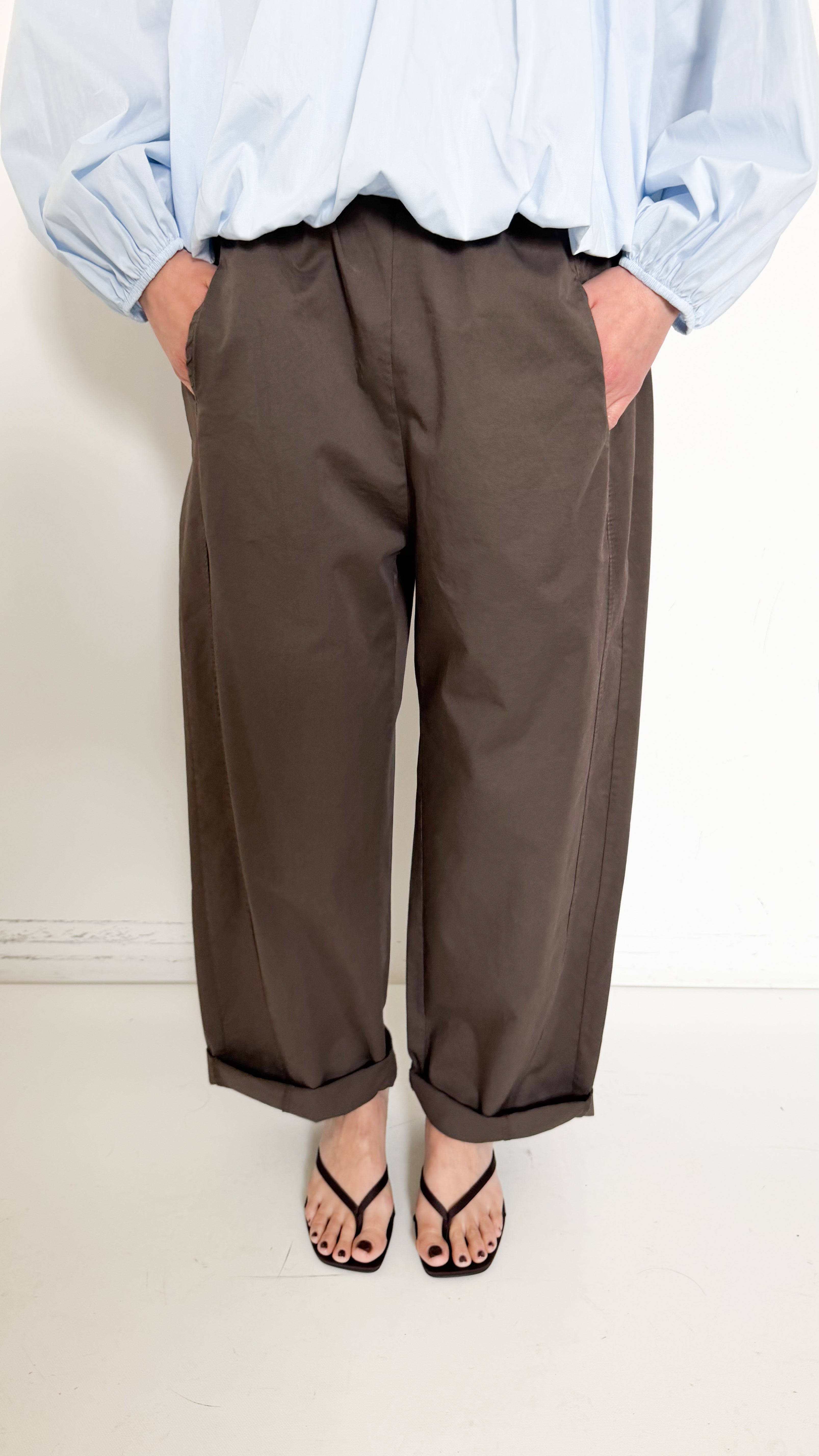 Pantaloni Balloon Marroni In Cotone