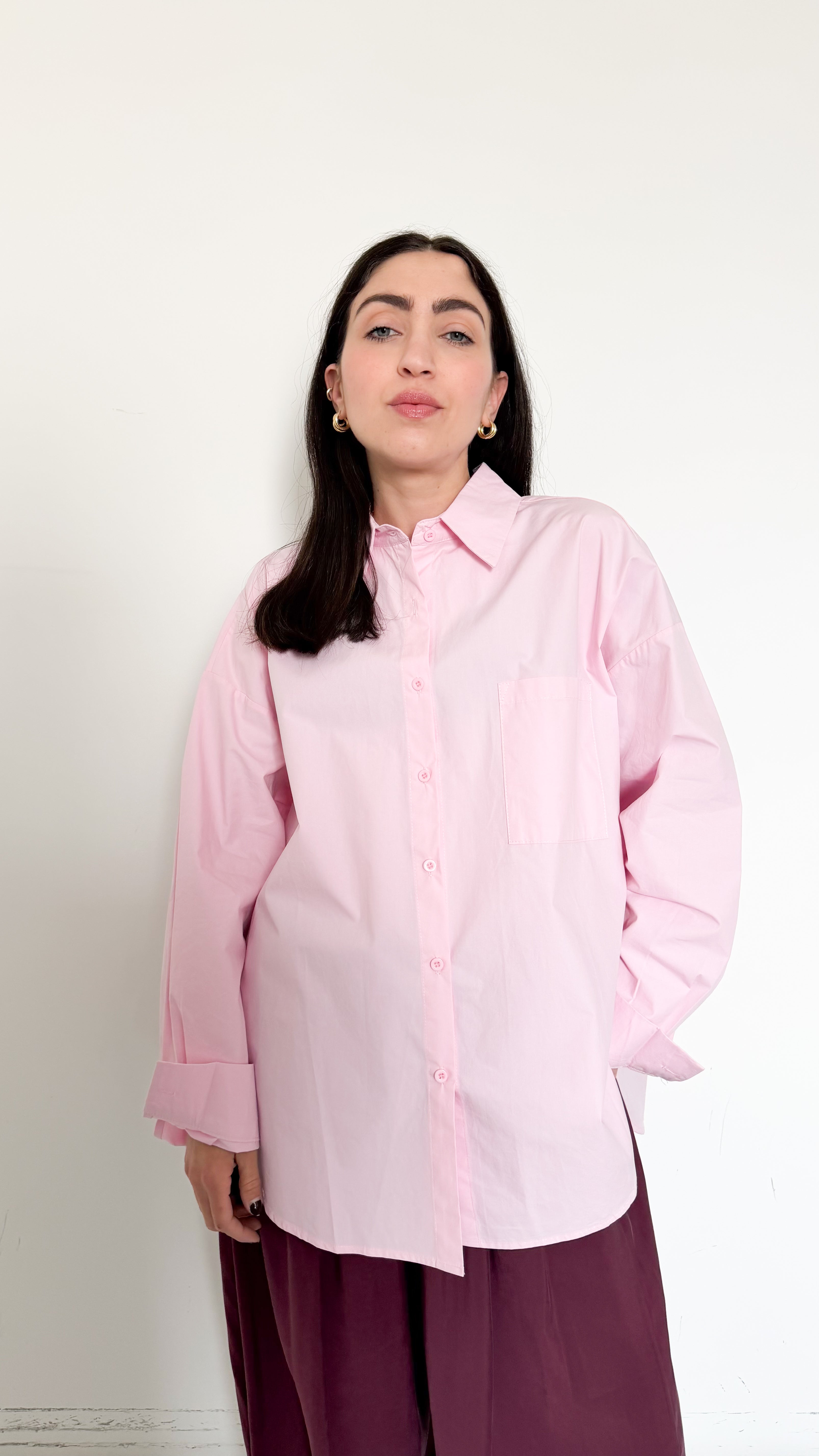 Camicia Over Rosa In Cotone