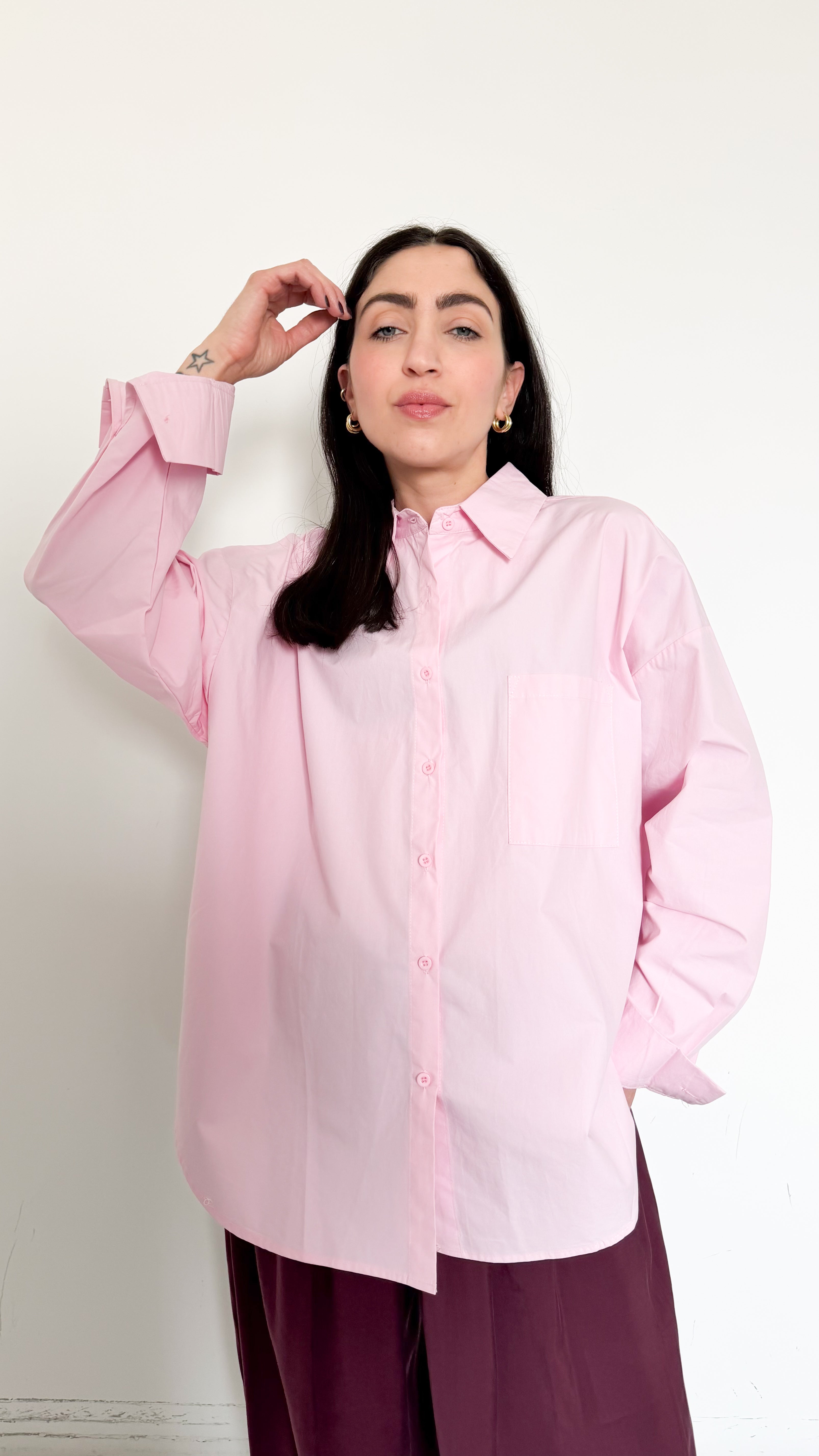 Camicia Over Rosa In Cotone