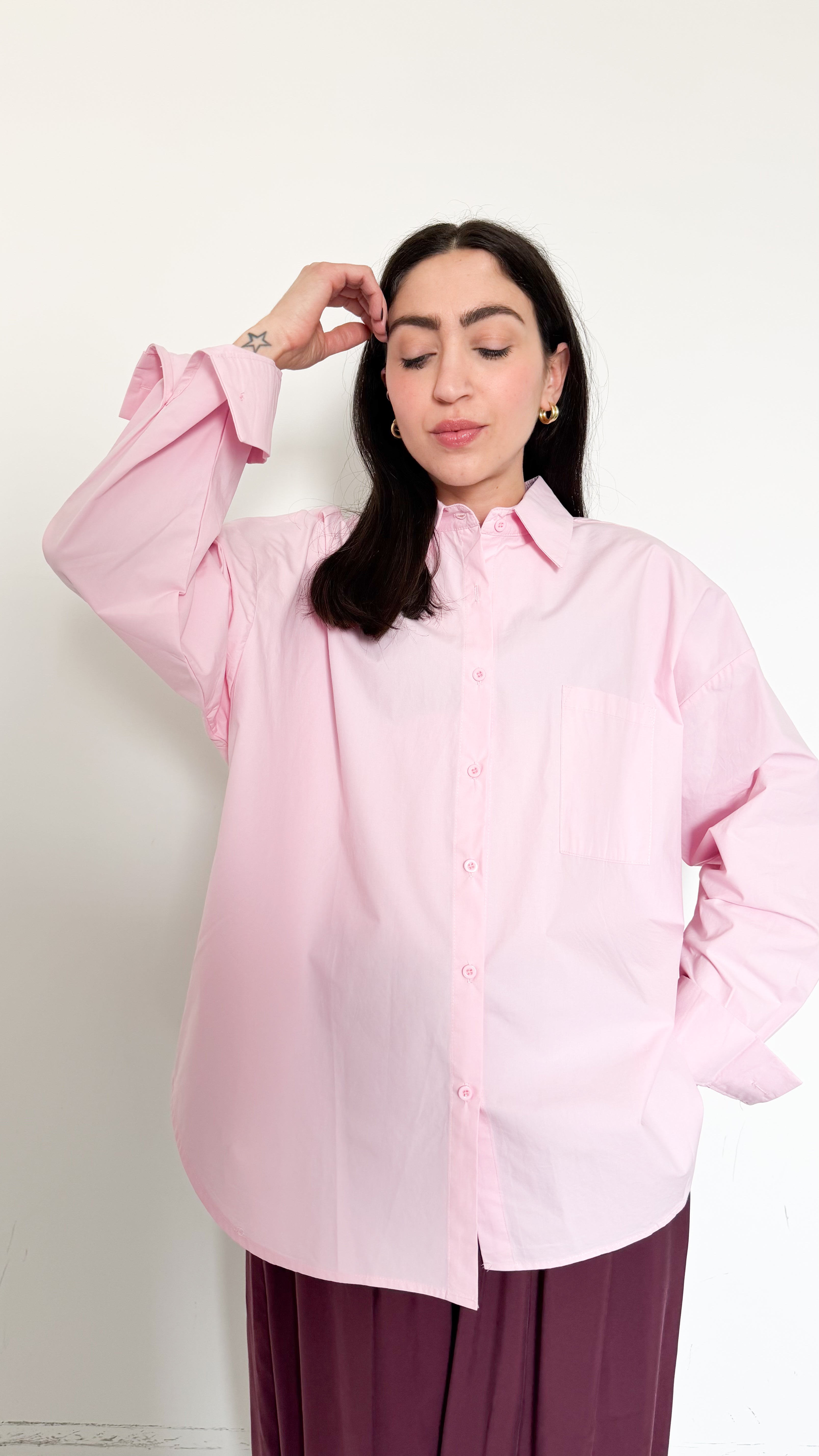 Camicia Over Rosa In Cotone