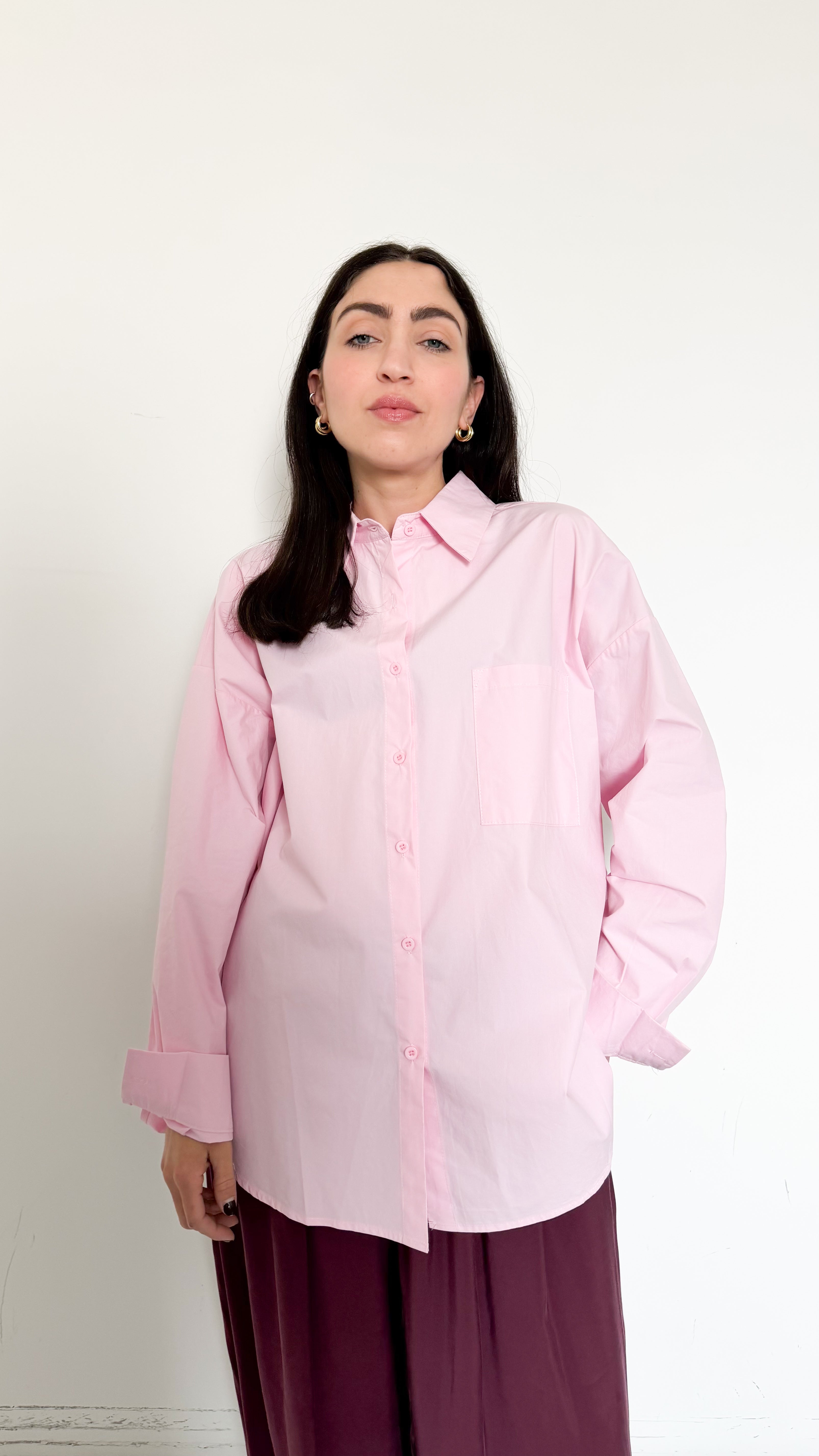 Camicia Over Rosa In Cotone