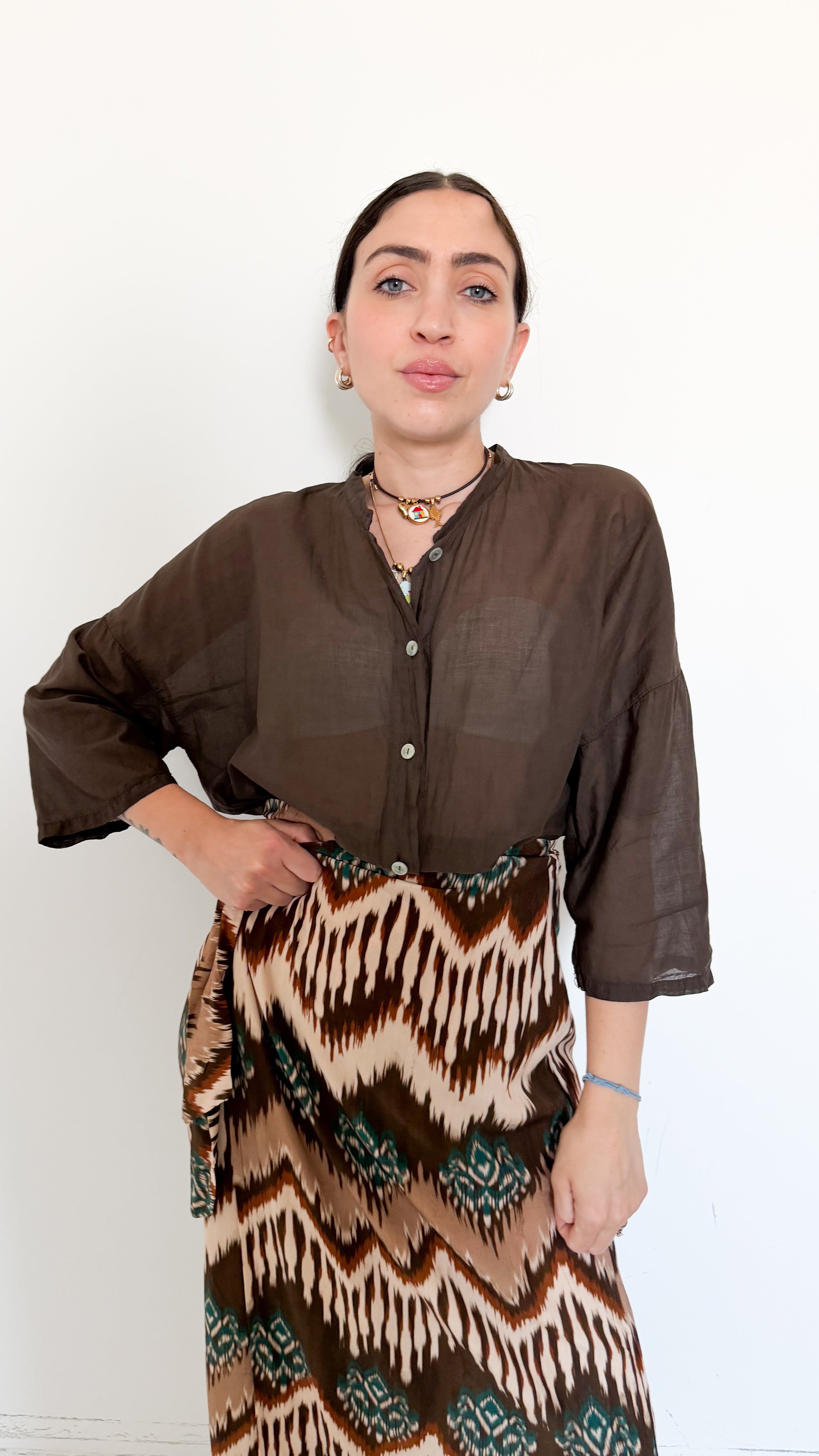 Camicia In Mussola Marrone