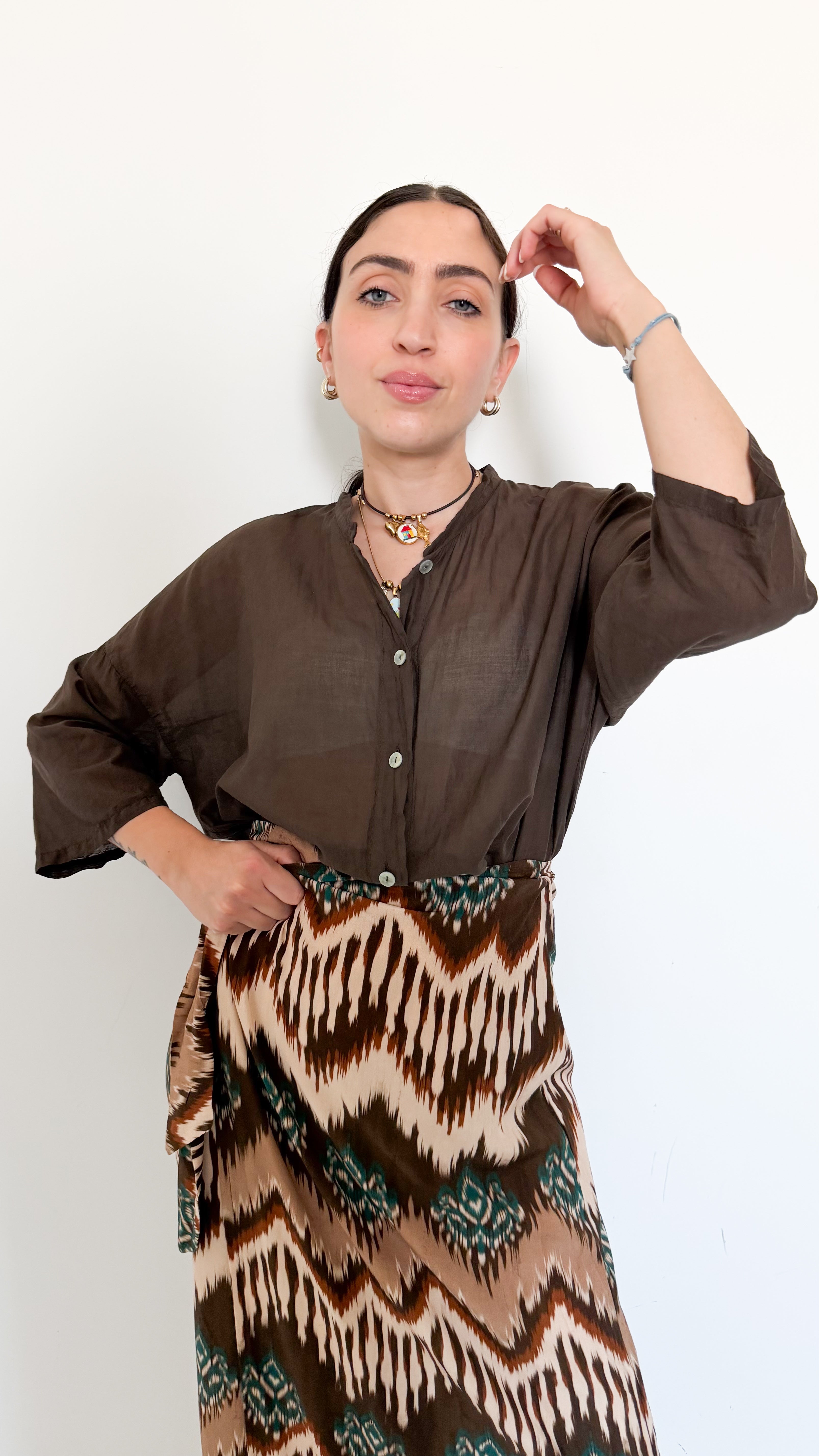 Camicia In Mussola Marrone