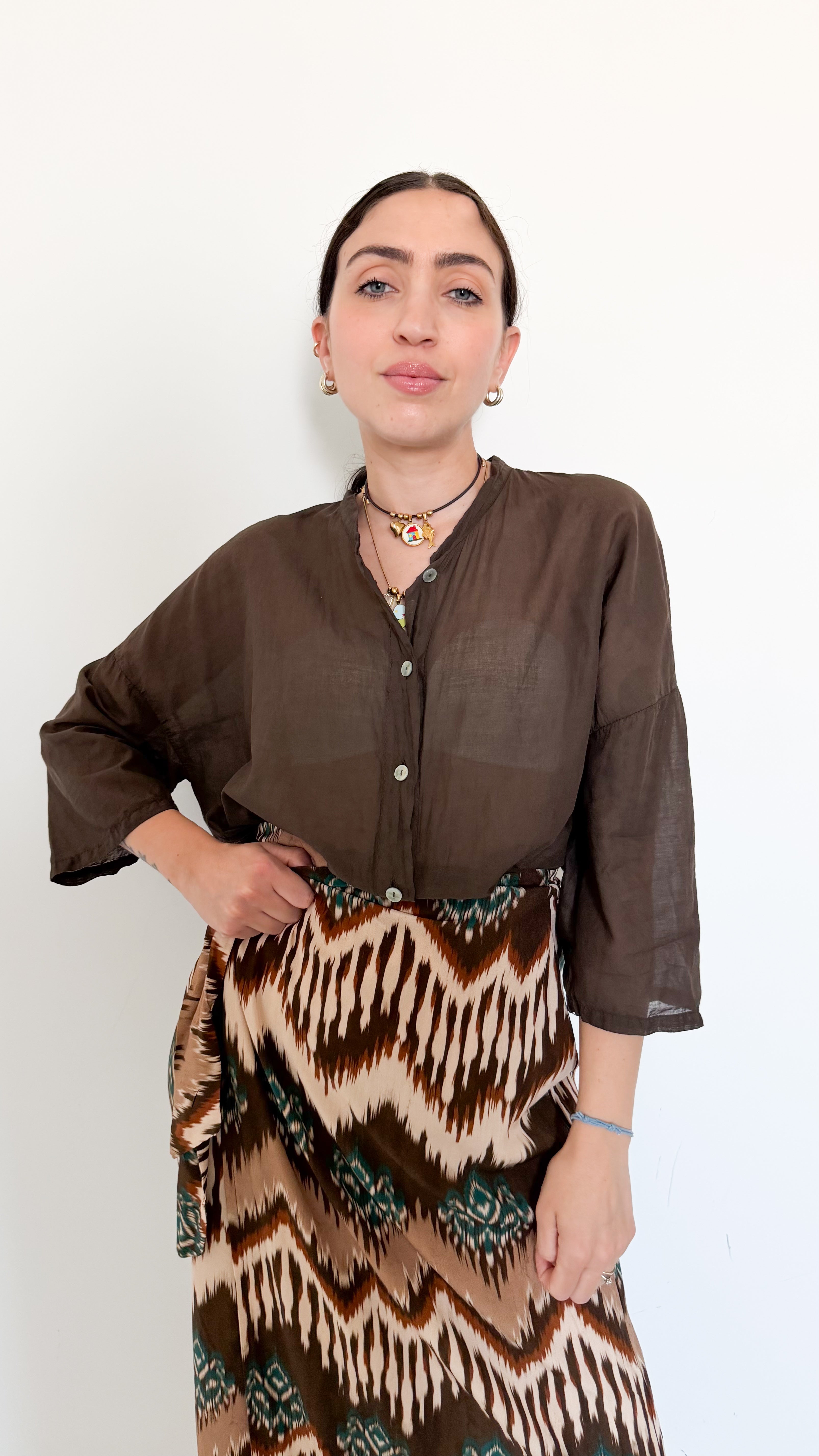 Camicia In Mussola Marrone
