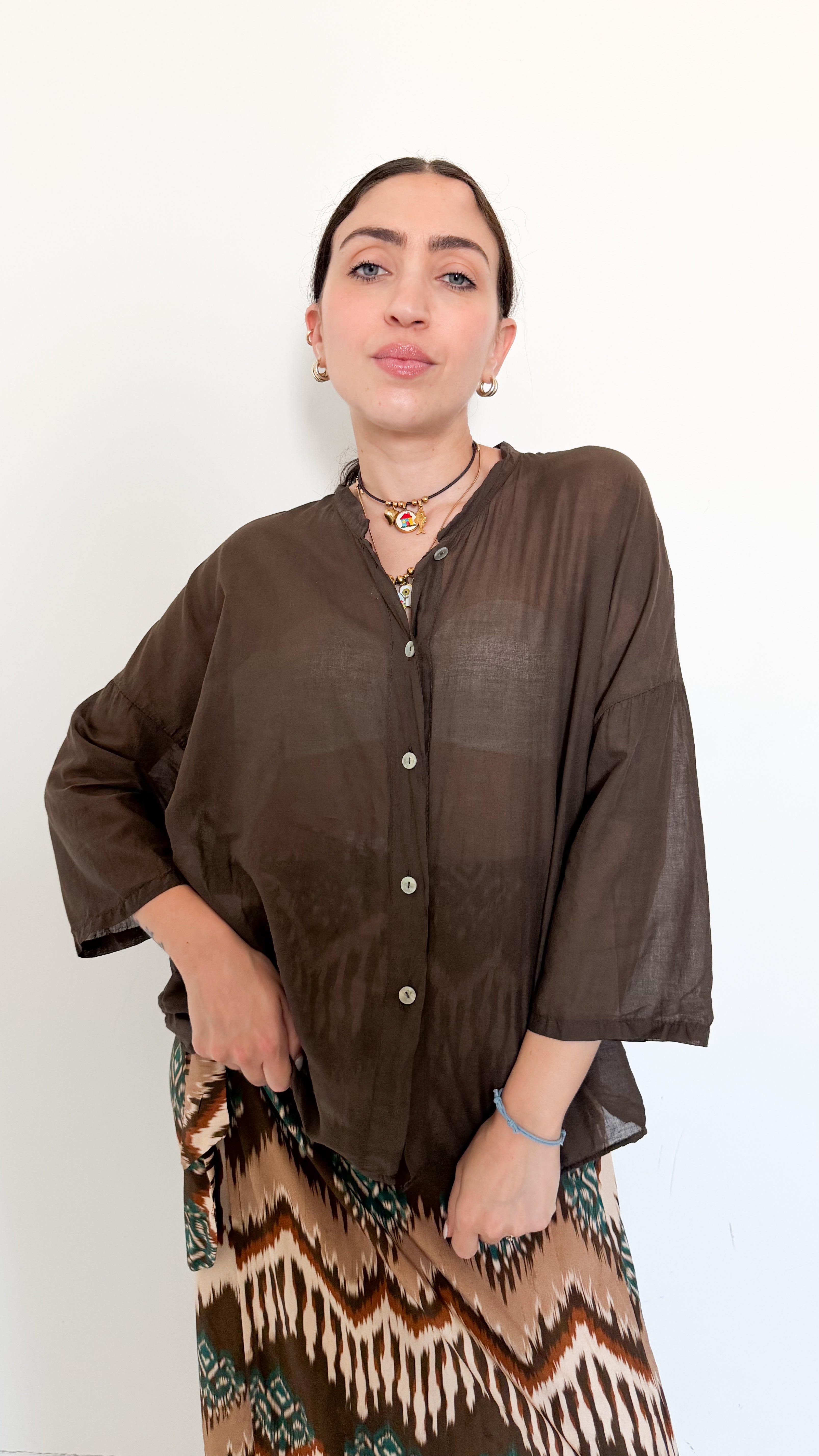 Camicia In Mussola Marrone