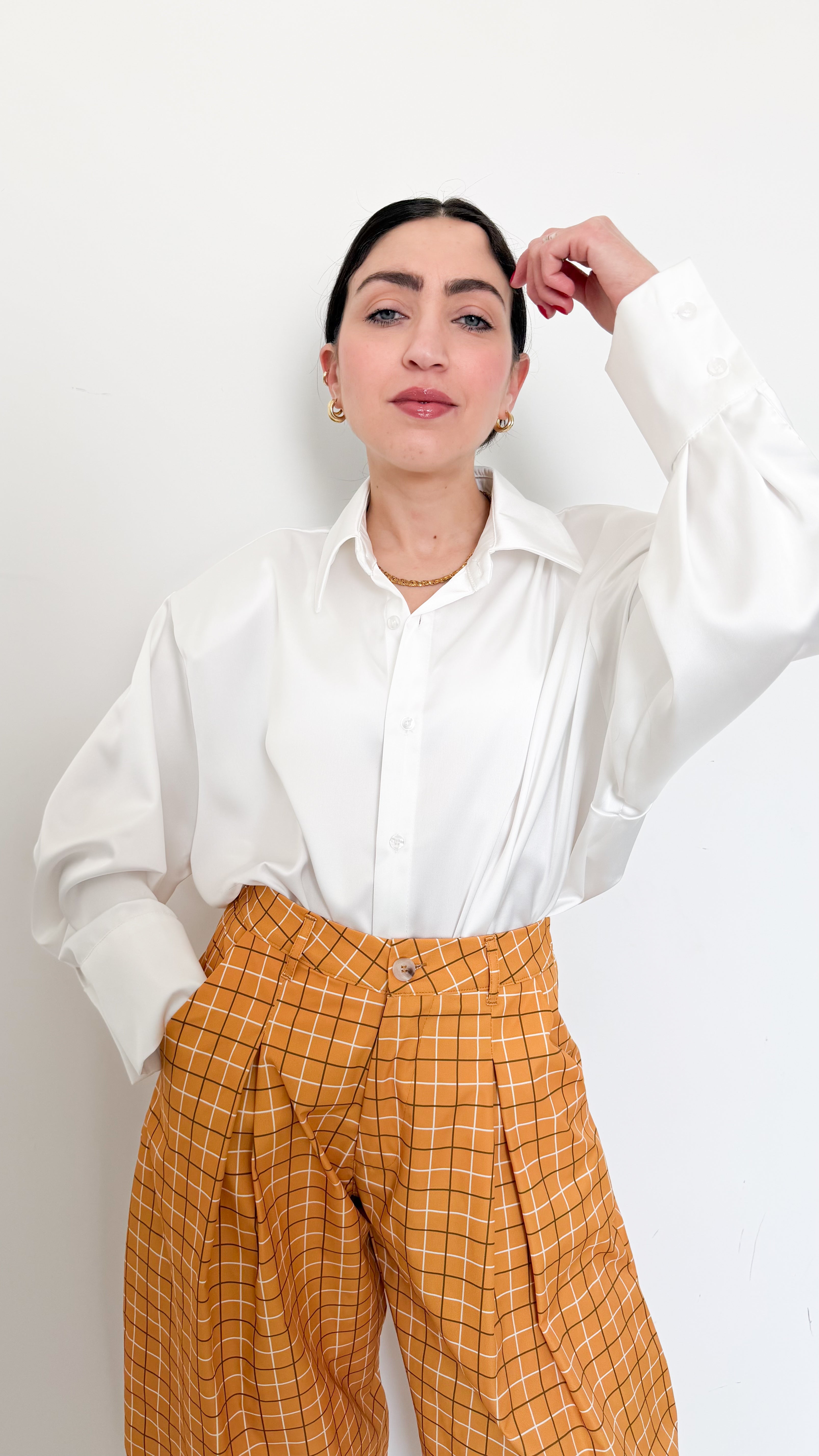 Camicia Bianca In Satin Con Spalline