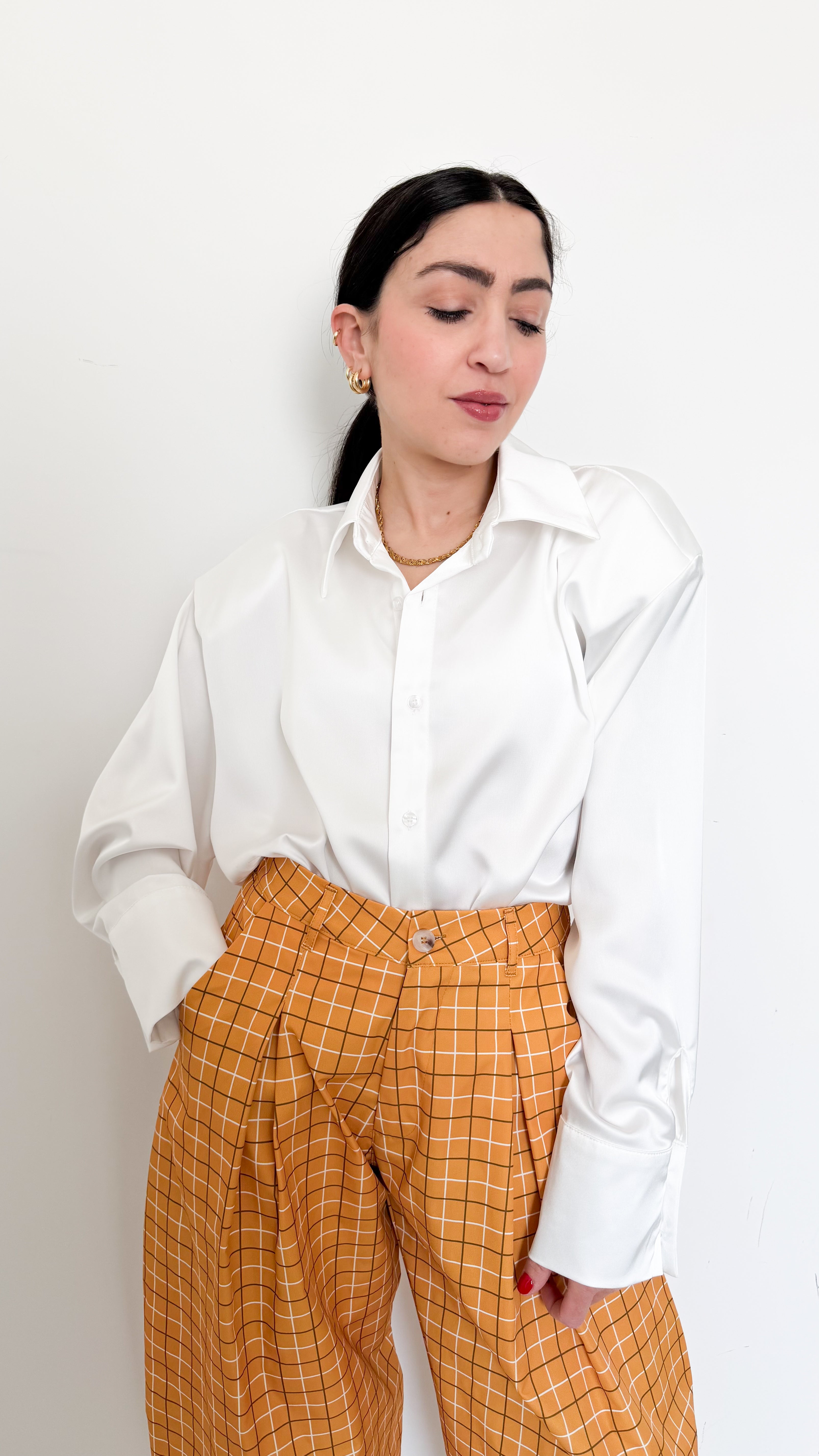 Camicia Bianca In Satin Con Spalline