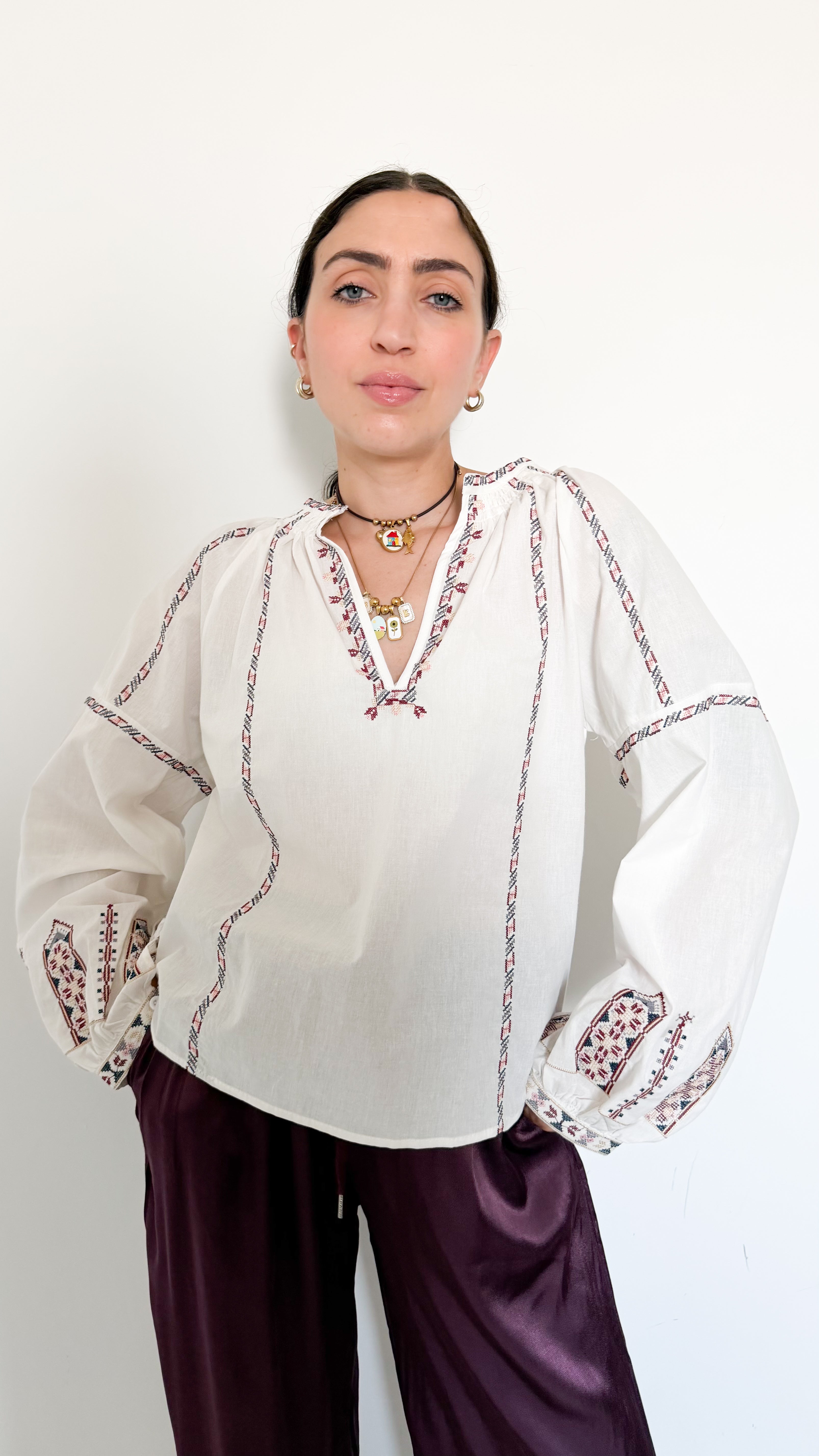 Blusa manica a Sbuffo Con Dettagli