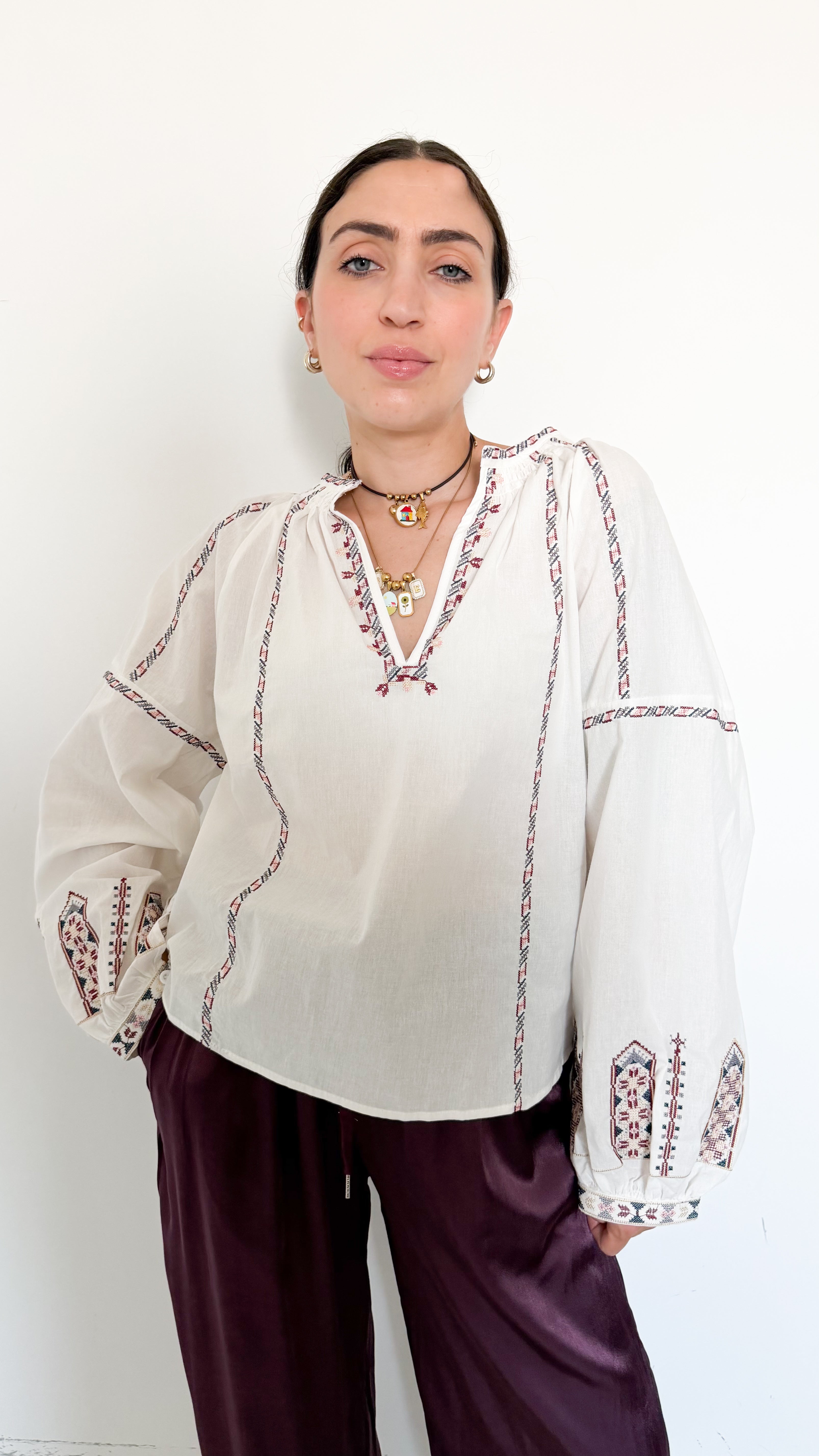 Blusa manica a Sbuffo Con Dettagli