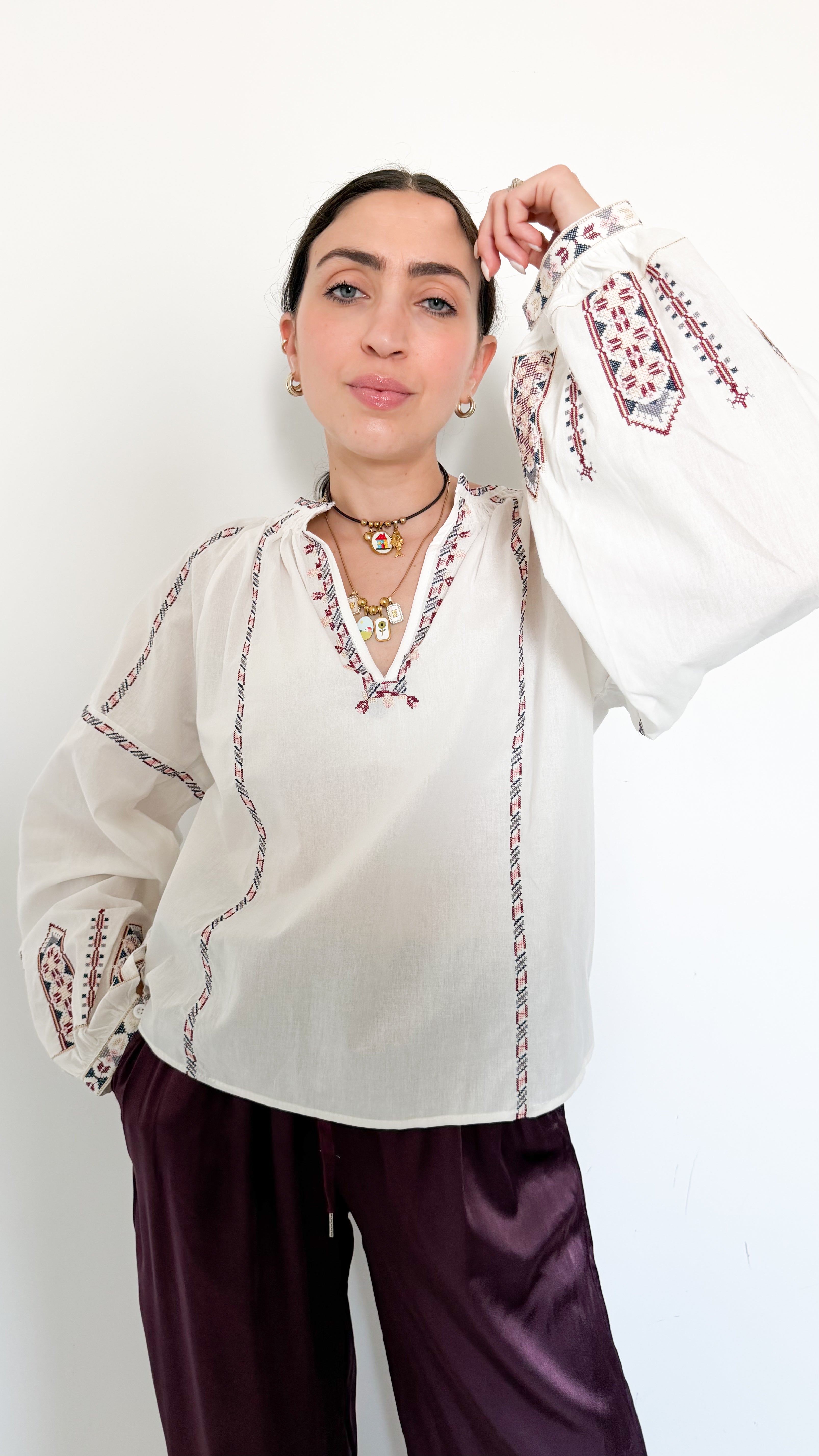 Blusa manica a Sbuffo Con Dettagli