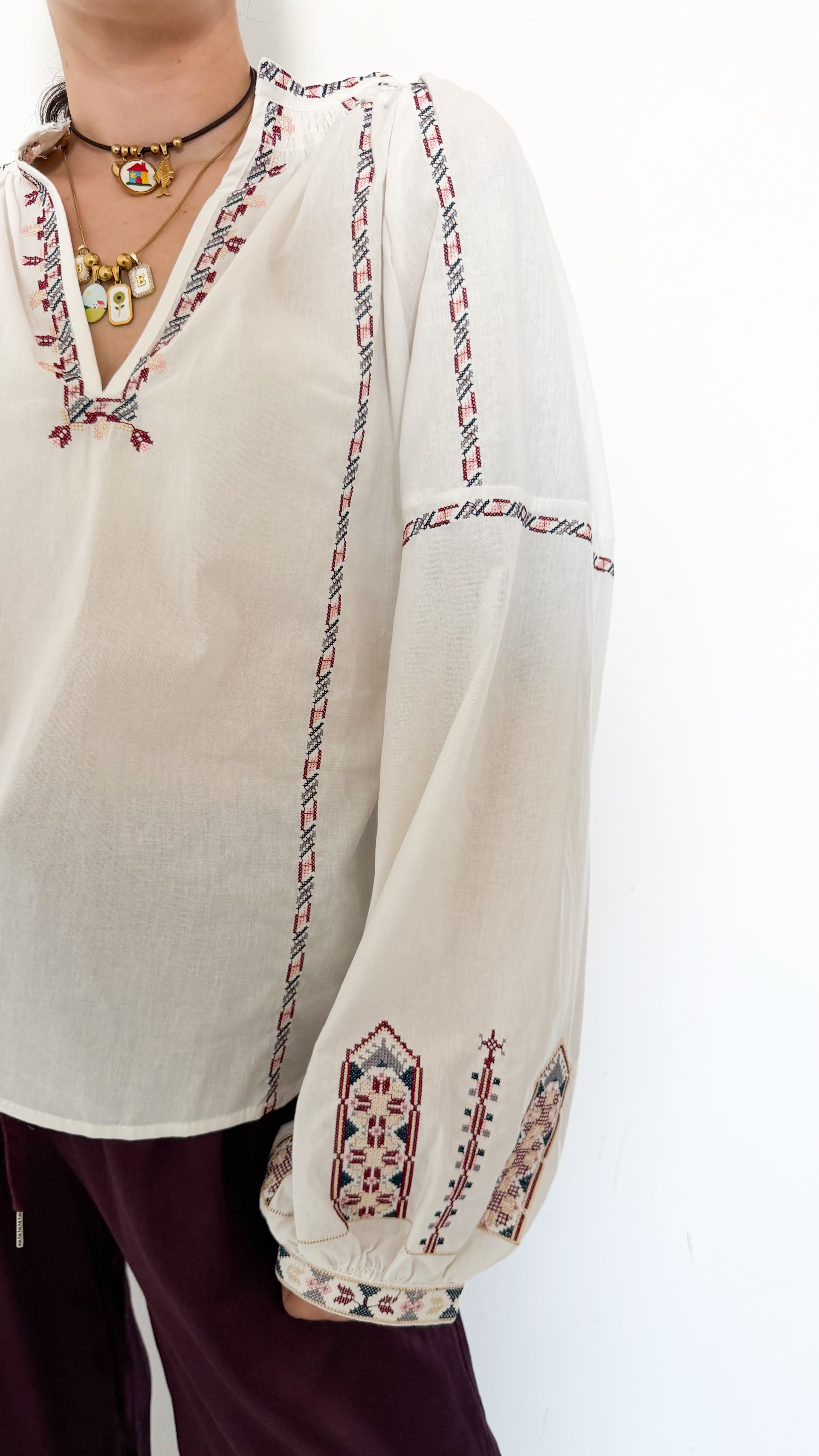 Blusa manica a Sbuffo Con Dettagli
