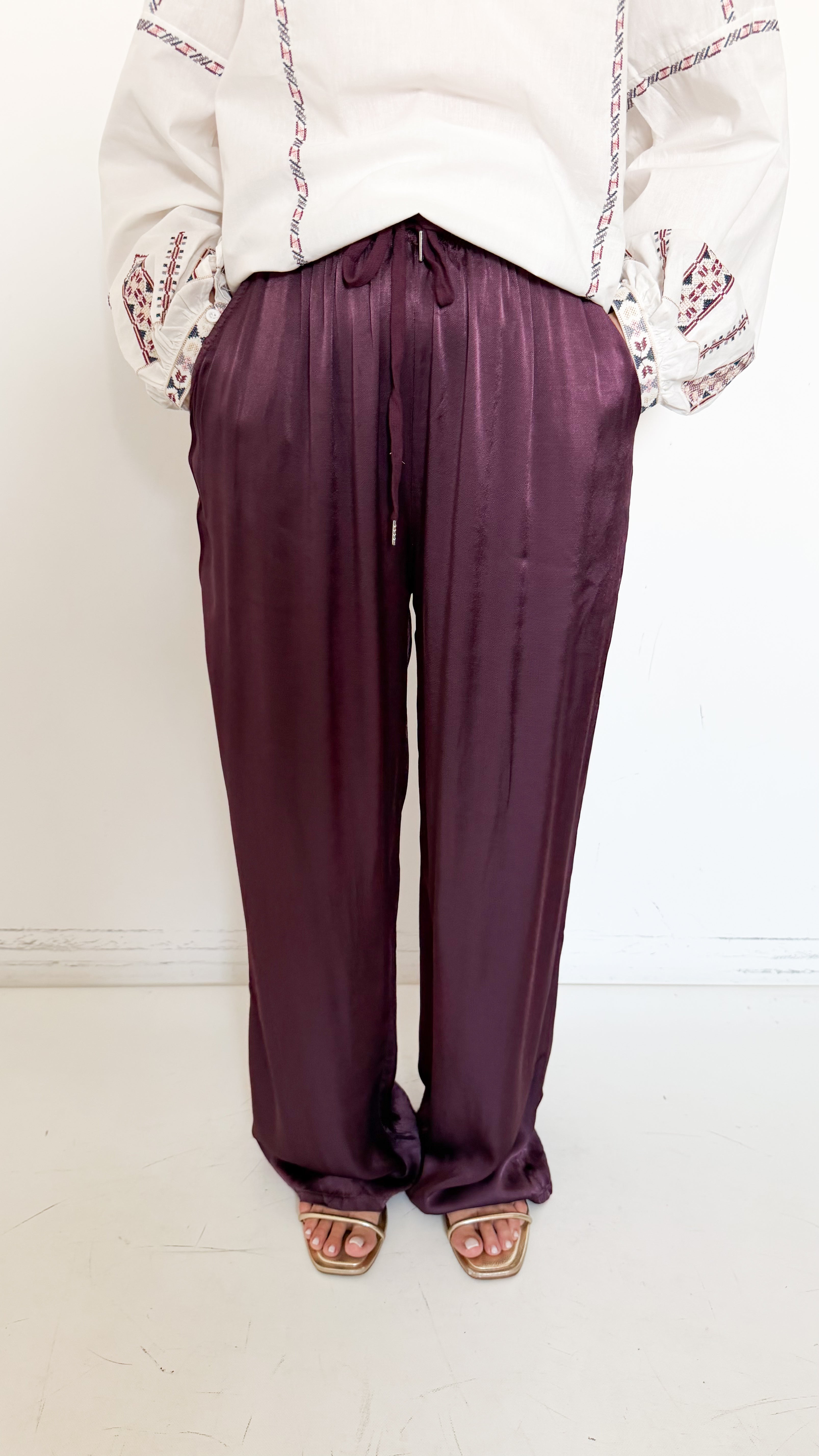 Pantaloni Borgogna In Satin