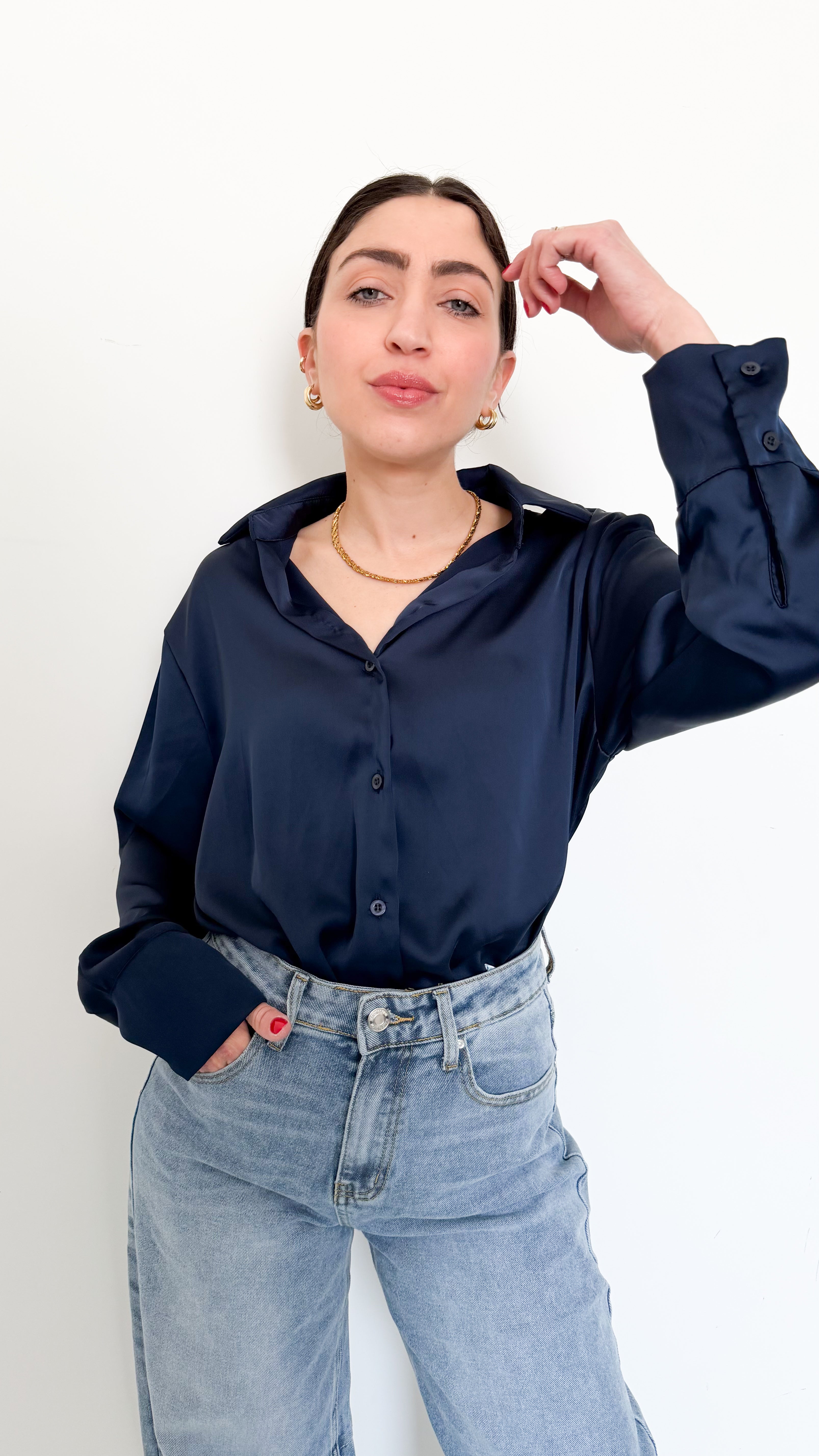 Camicia In Satin Blu