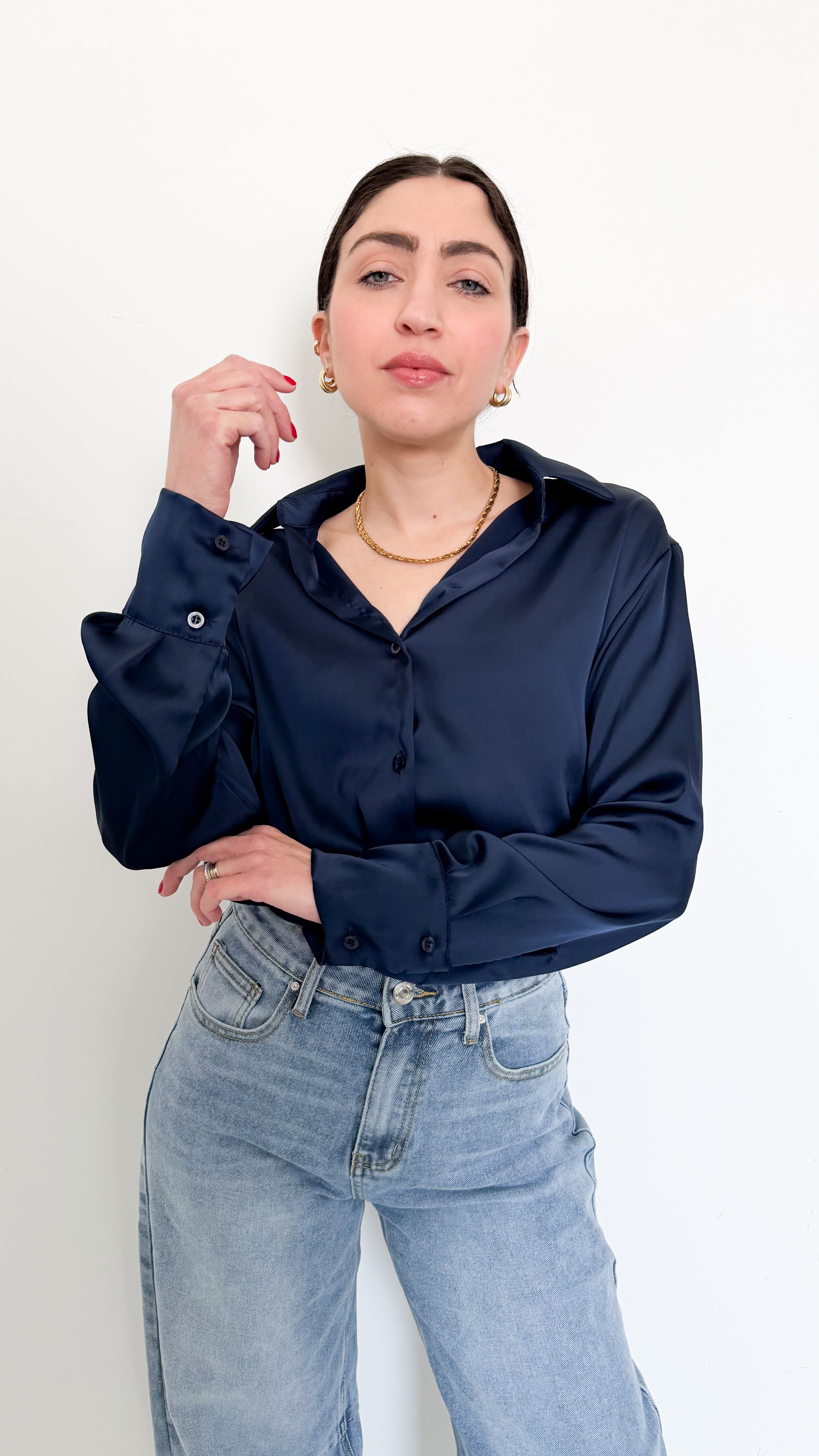 Camicia In Satin Blu