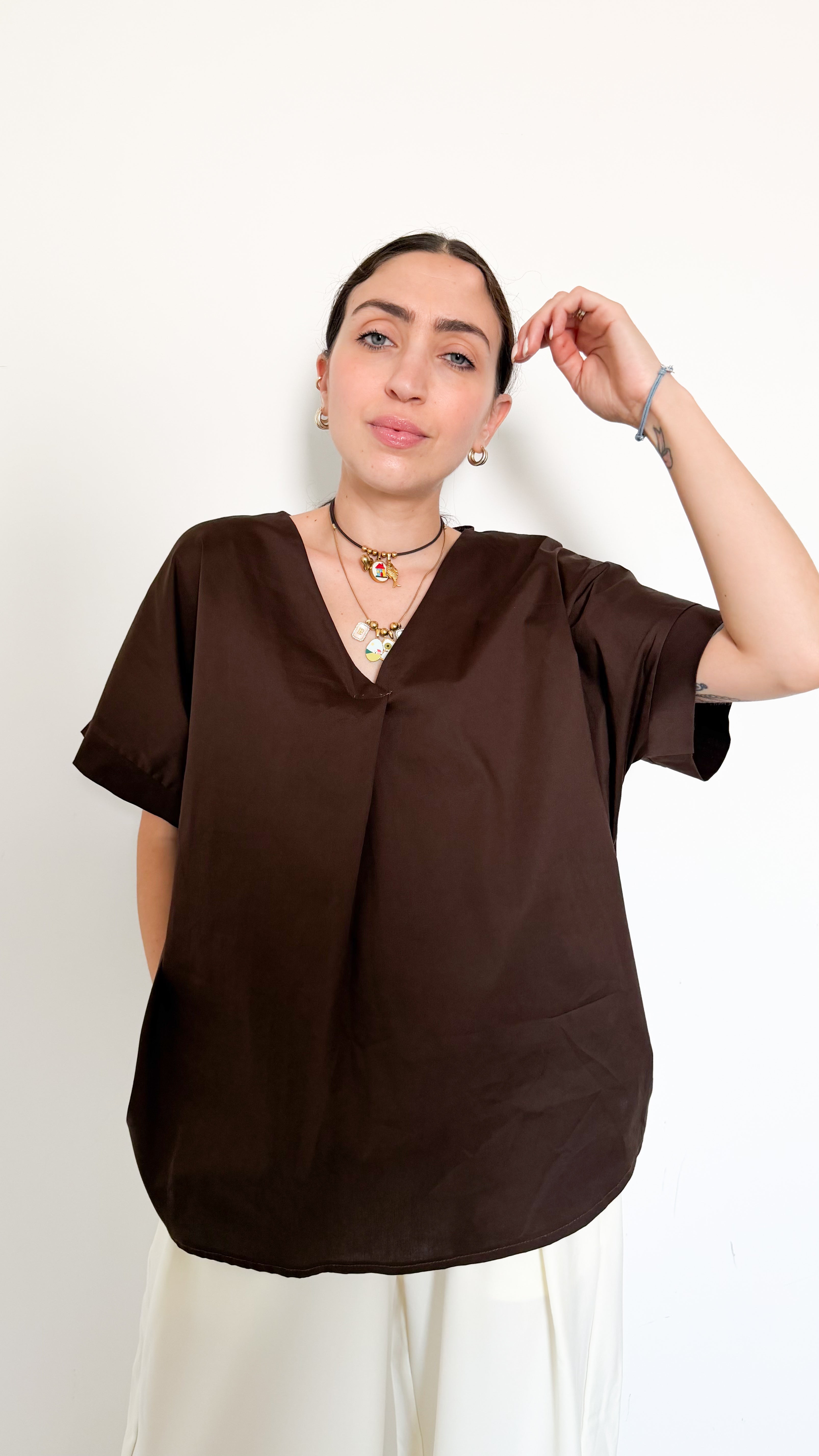 Maglia Marrone Scollo A V