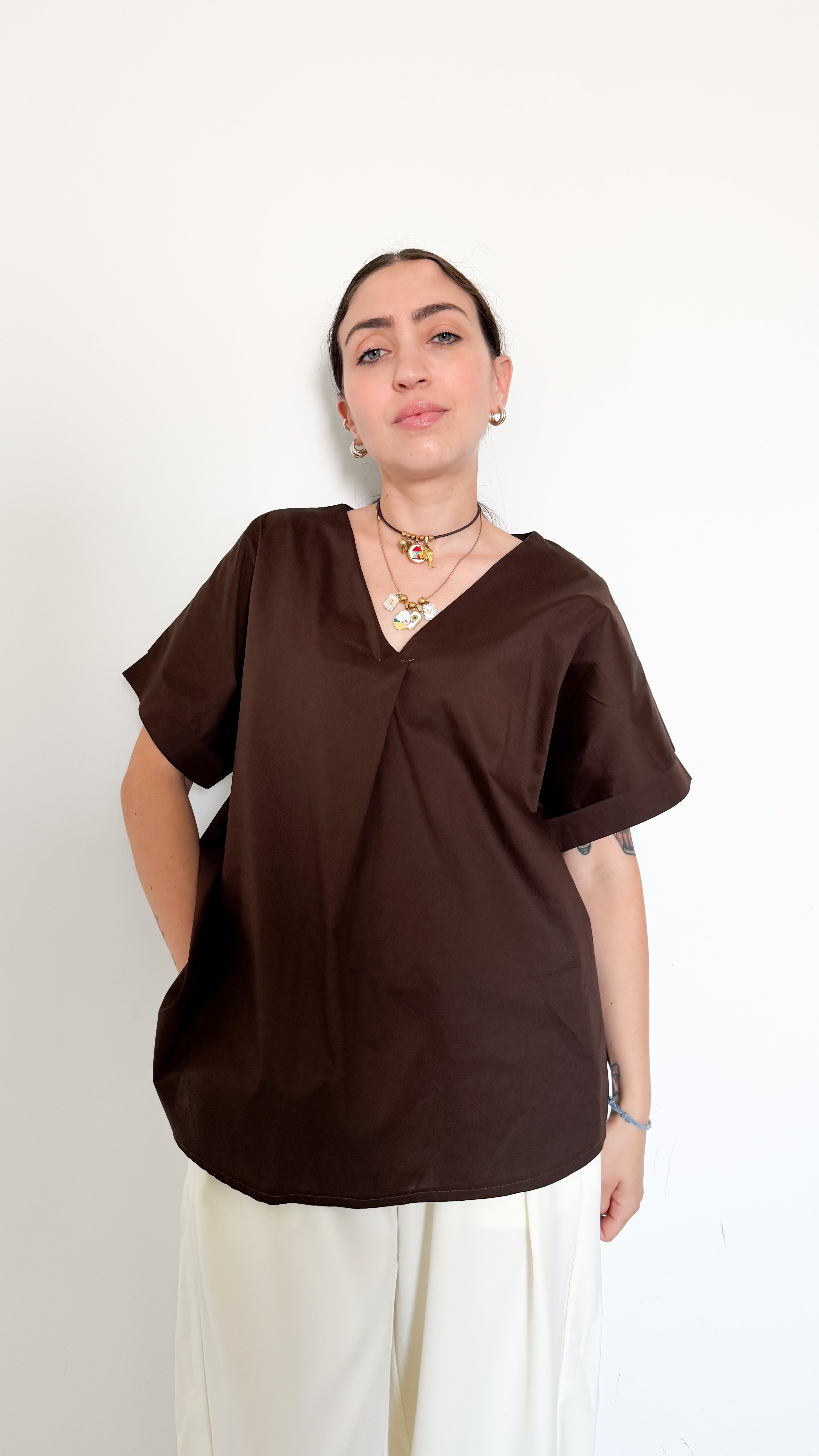 Maglia Marrone Scollo A V