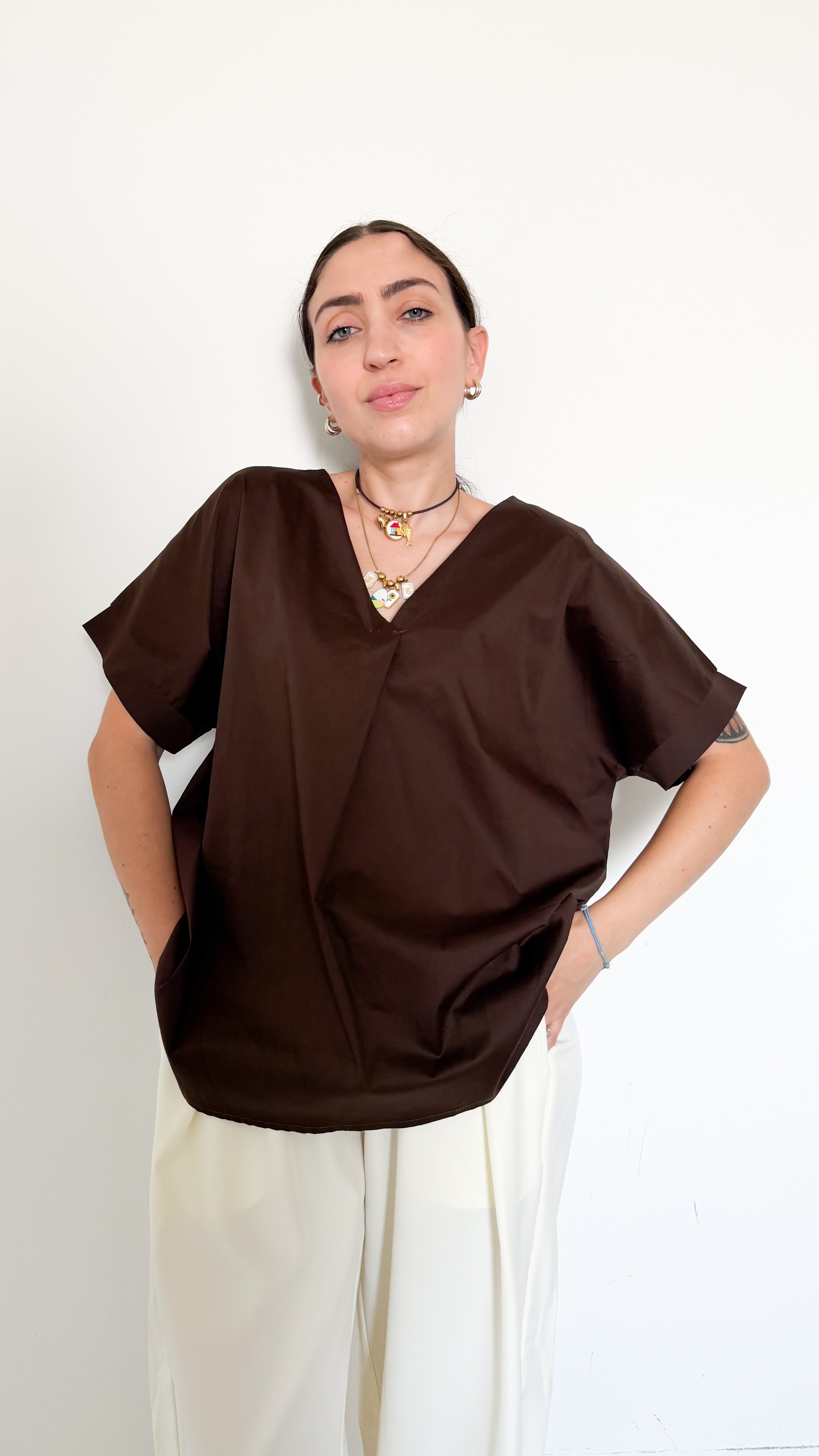 Maglia Marrone Scollo A V