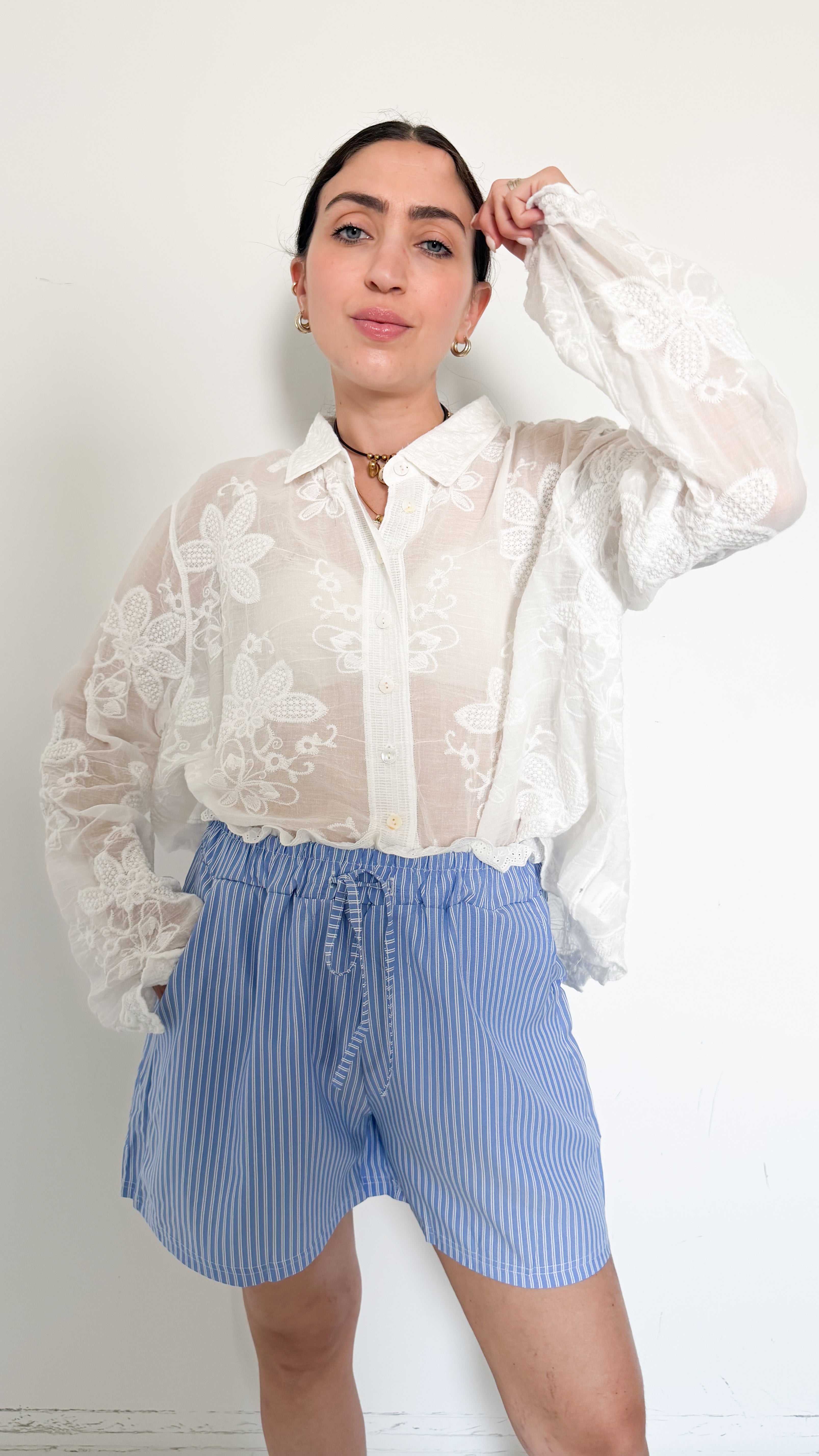 Short A Righe Azzurro