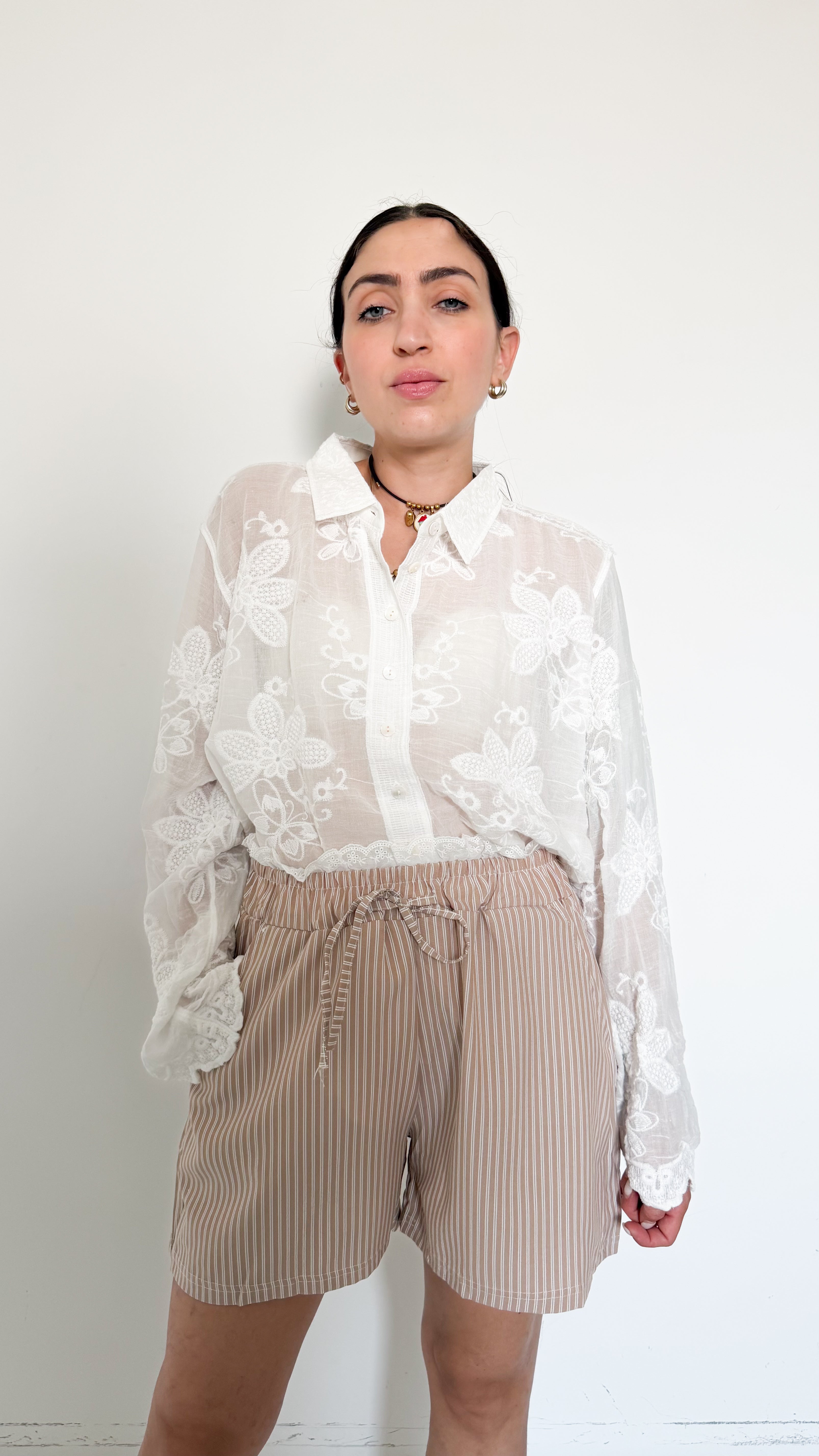 Short A Righe Beige