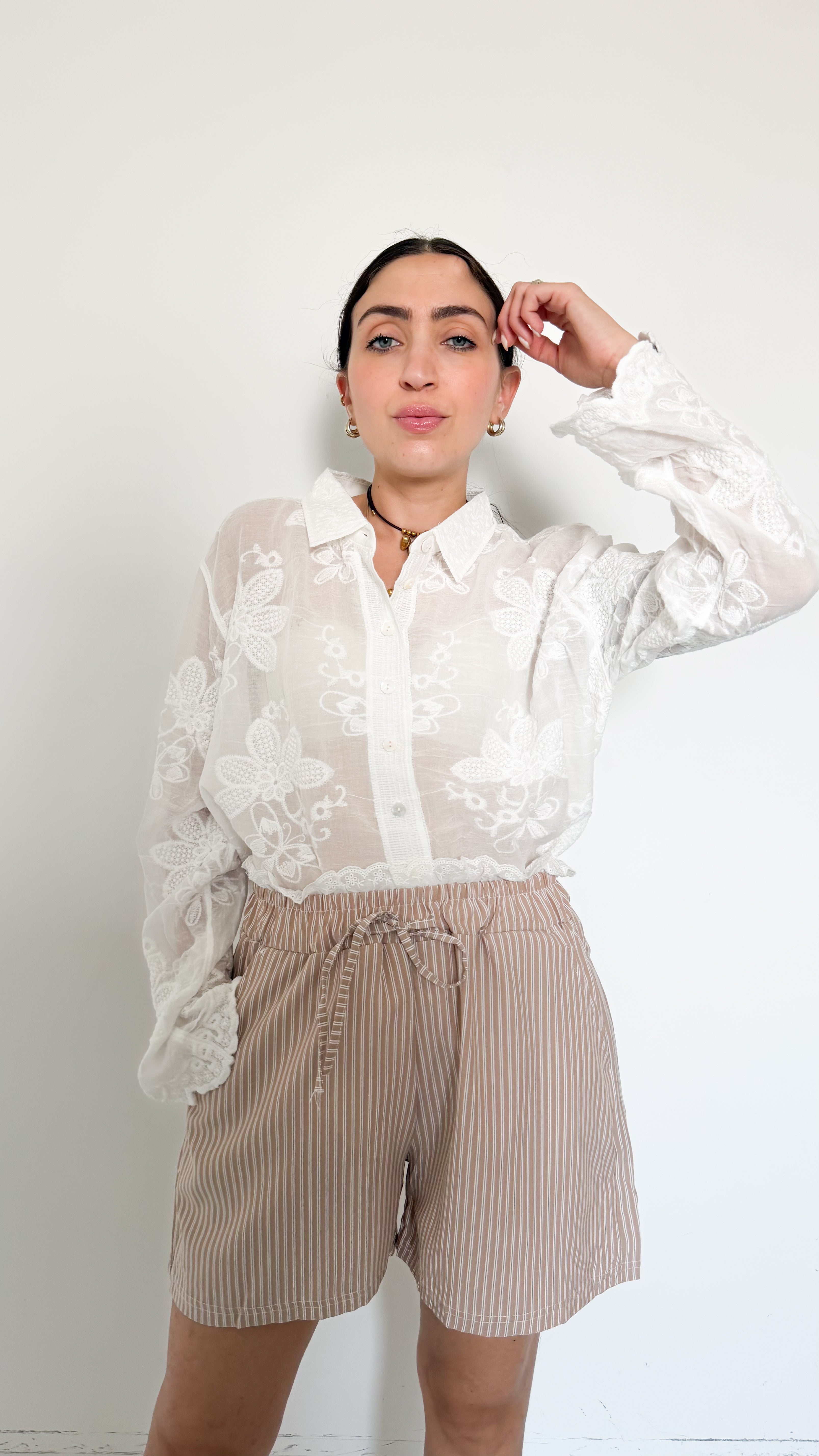 Short A Righe Beige