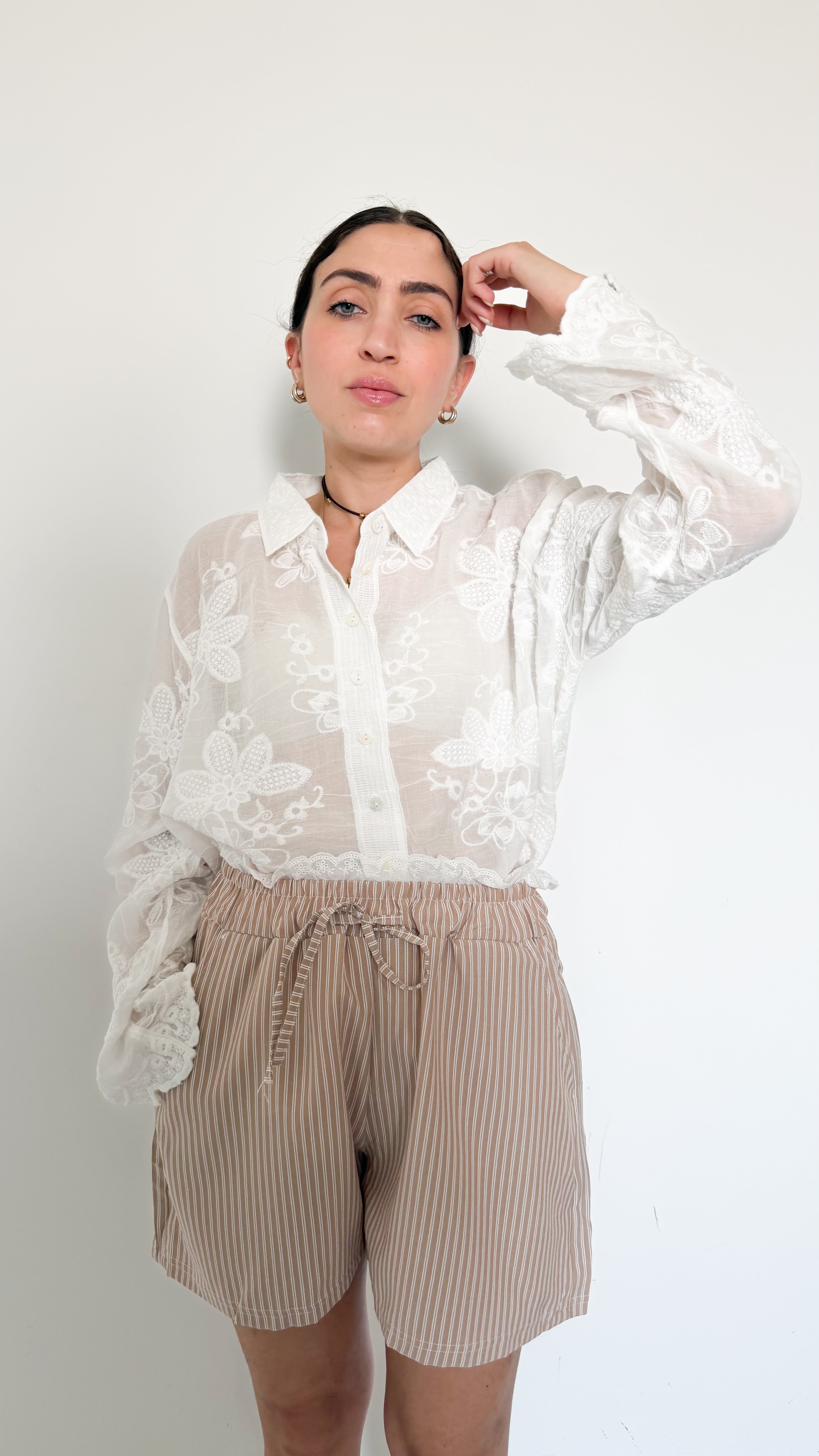 Short A Righe Beige