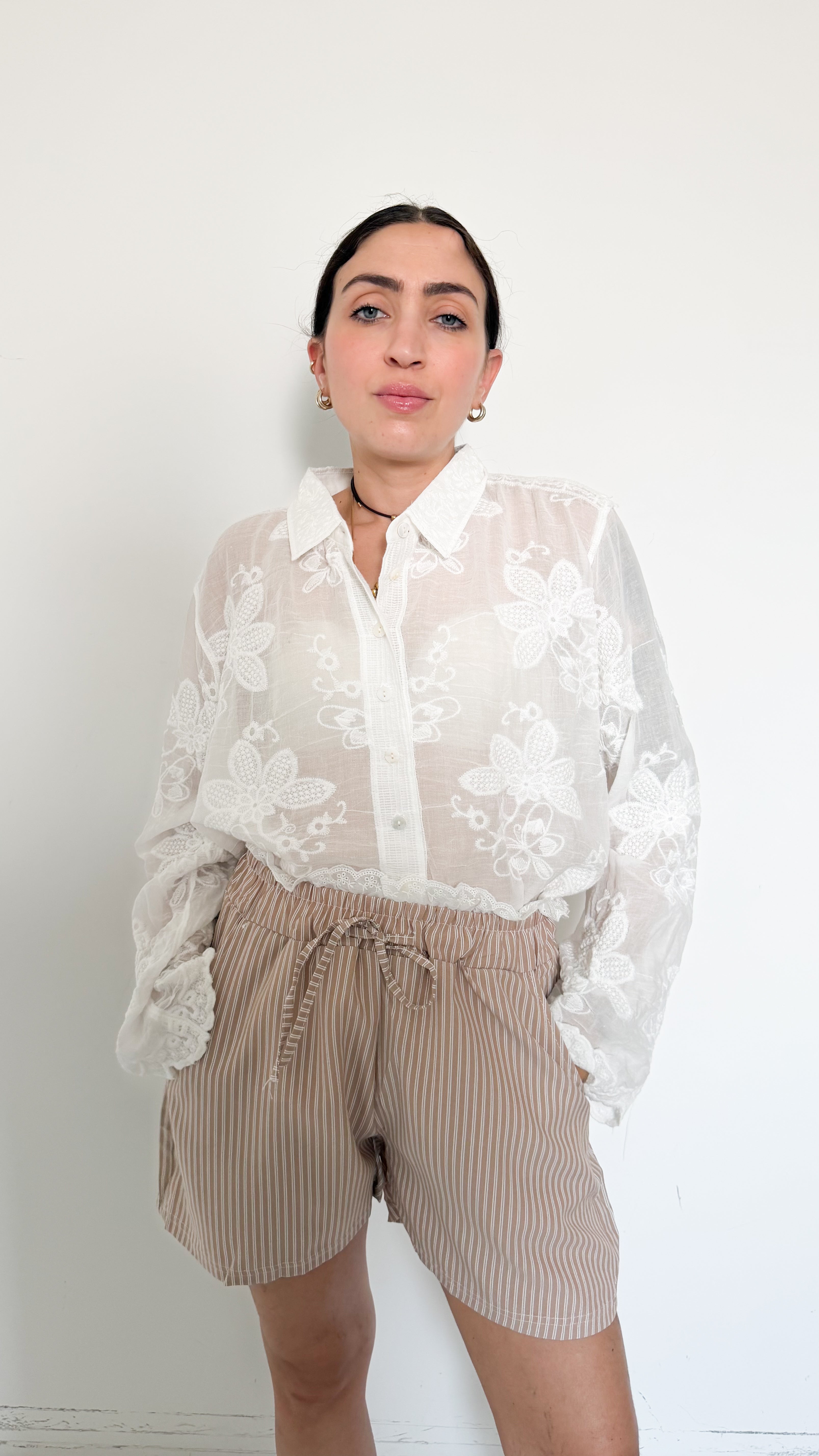 Short A Righe Beige