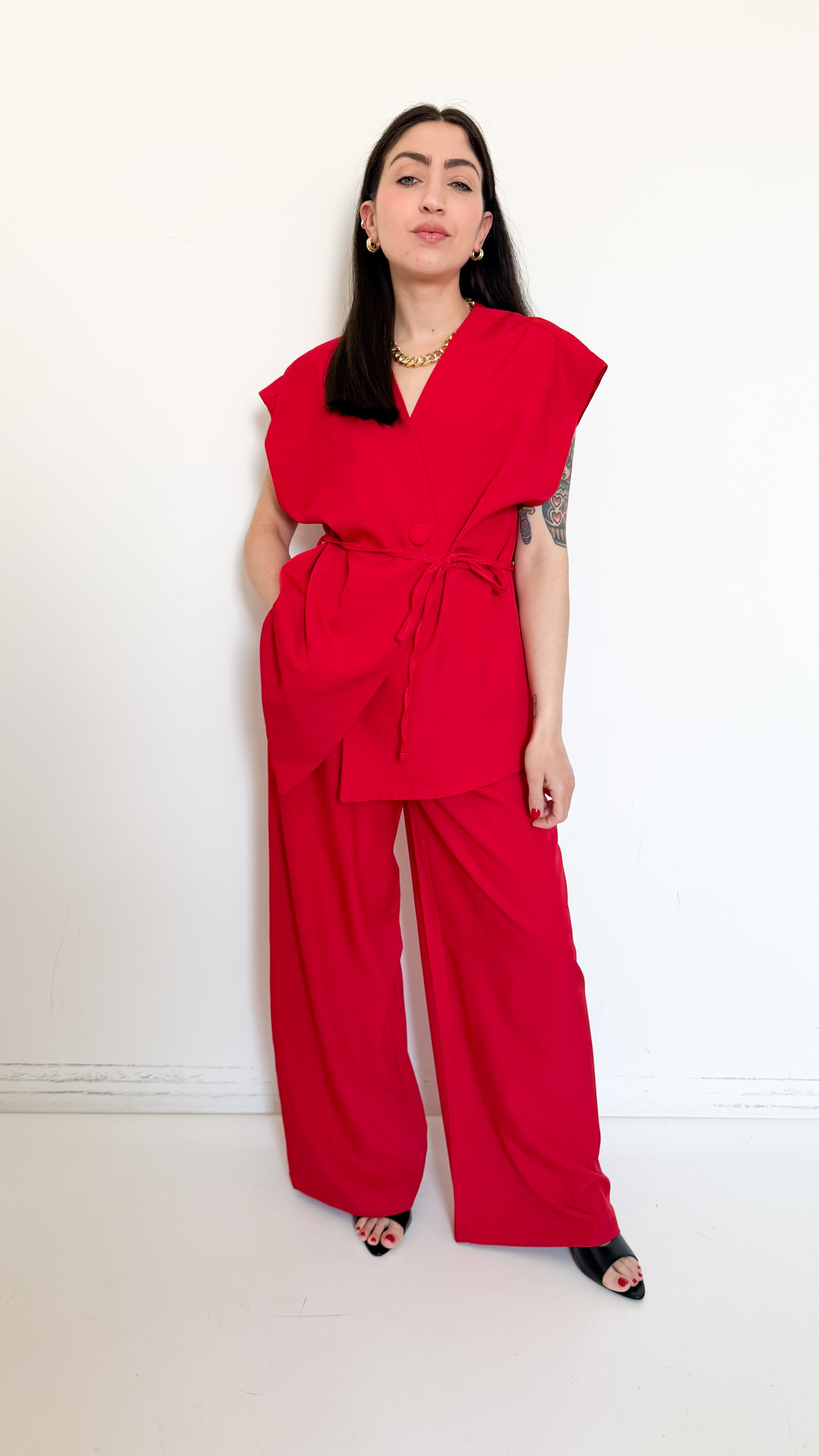 Coordinato Con Cintura Rosso