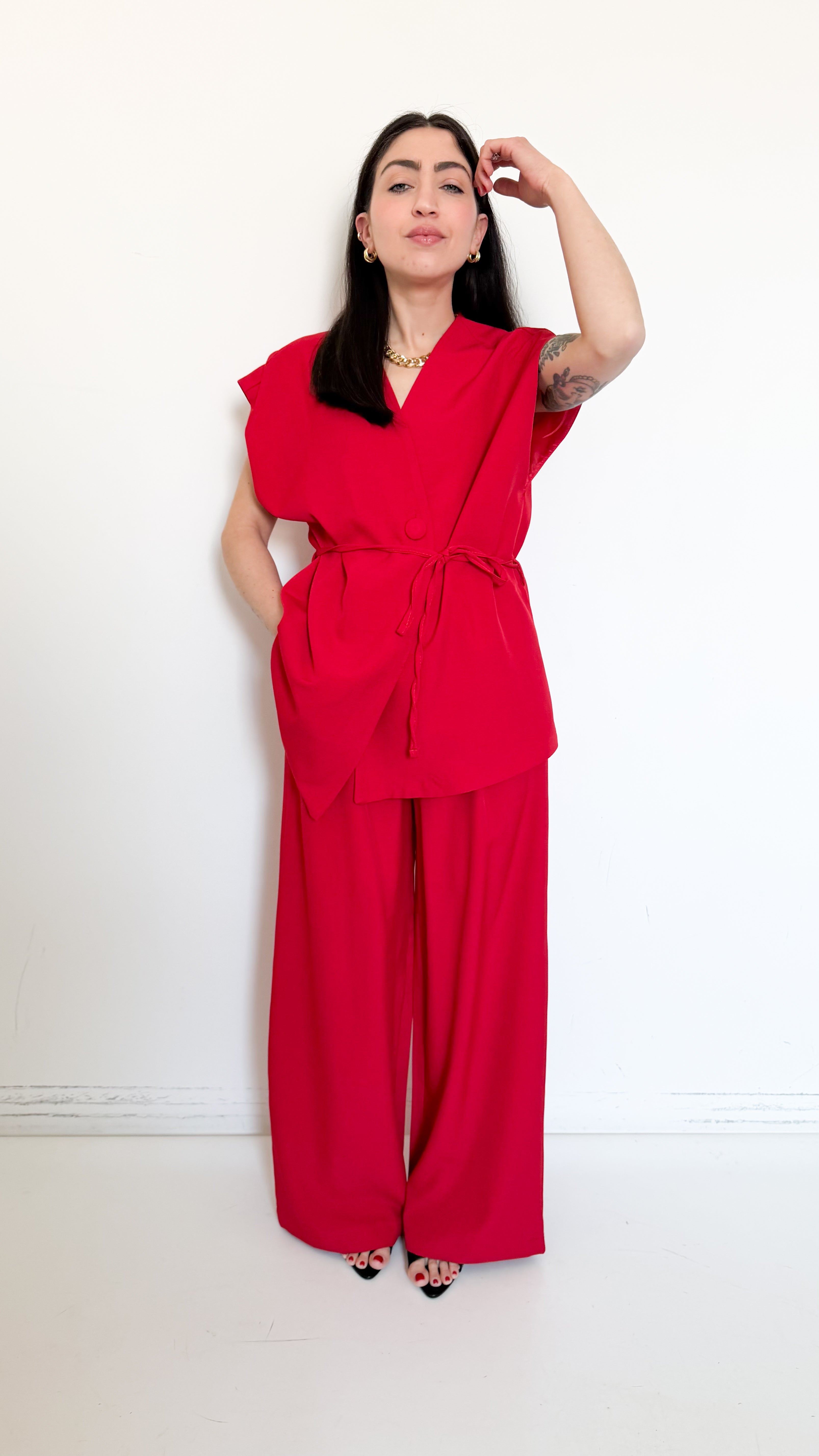 Coordinato Con Cintura Rosso