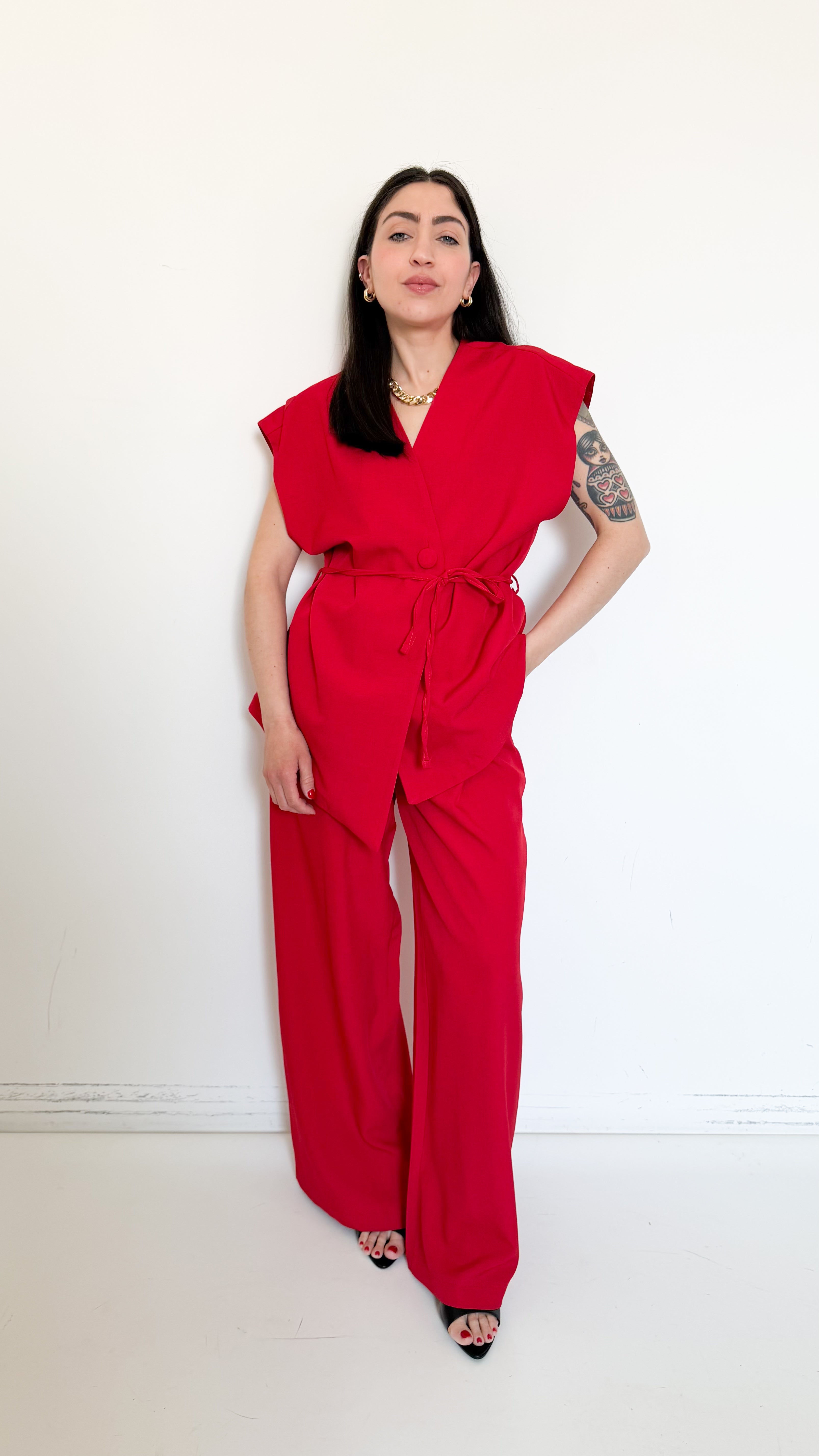 Coordinato Con Cintura Rosso