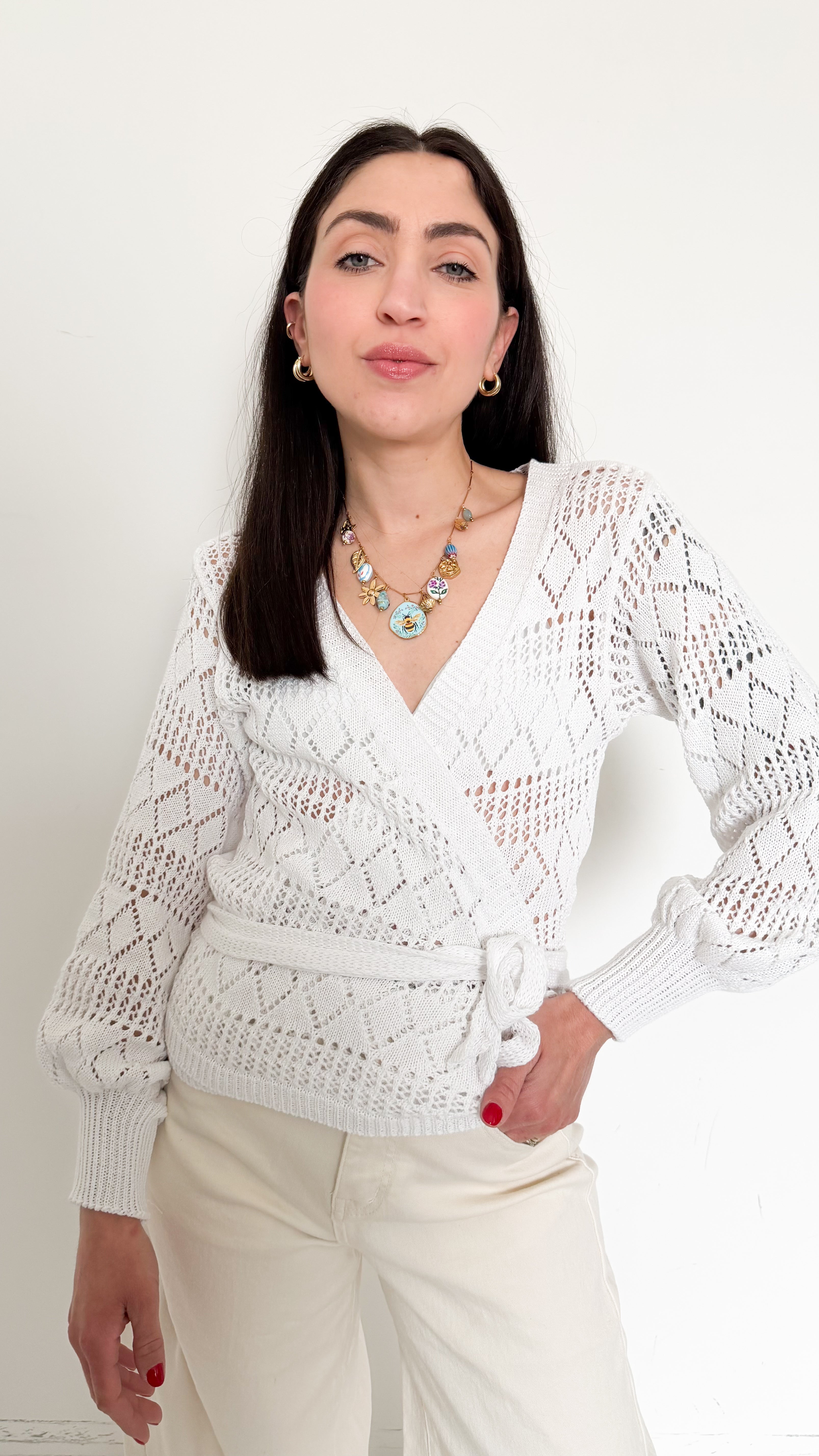 Cardigan Traforato Bianco