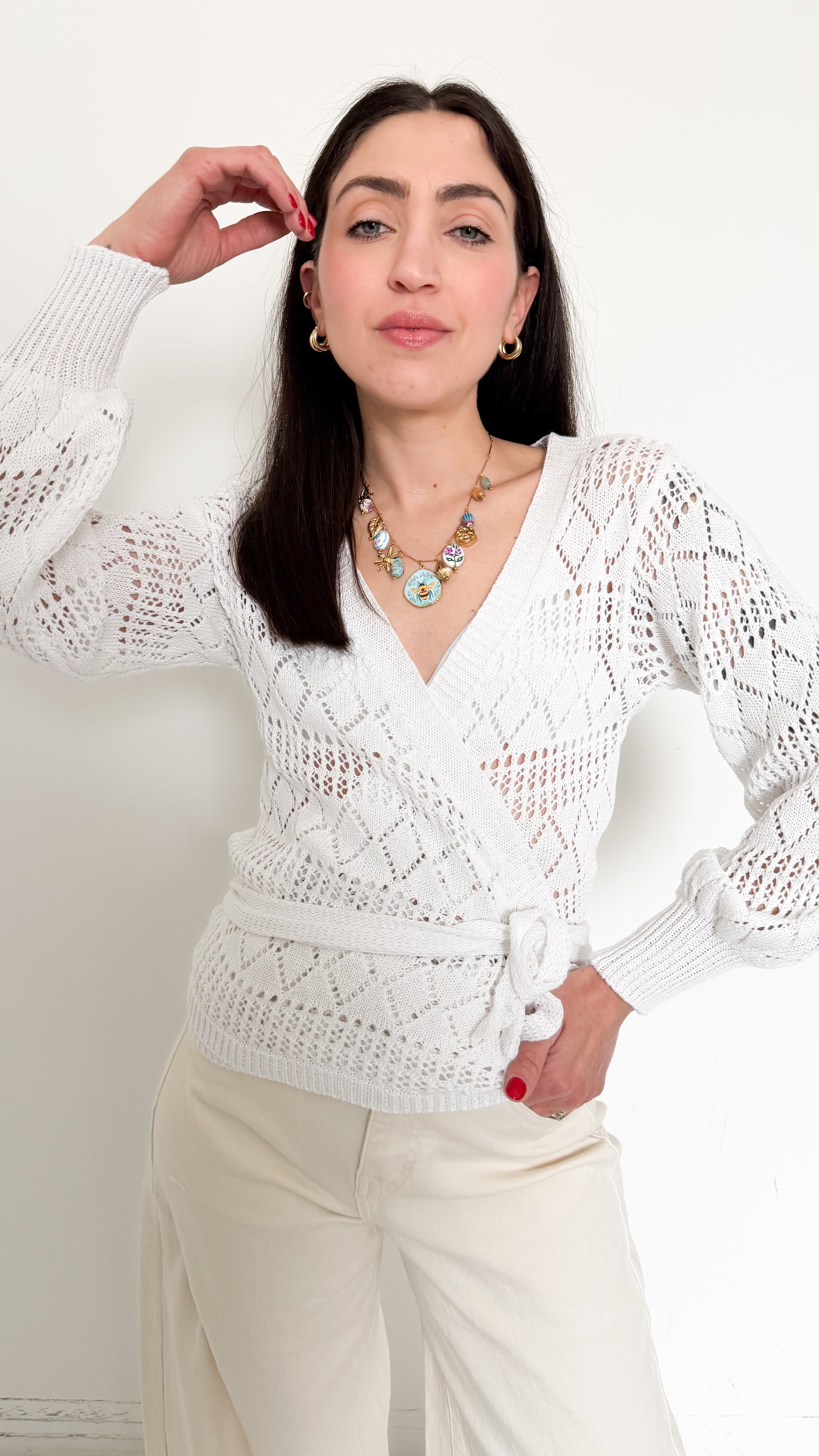 Cardigan Traforato Bianco