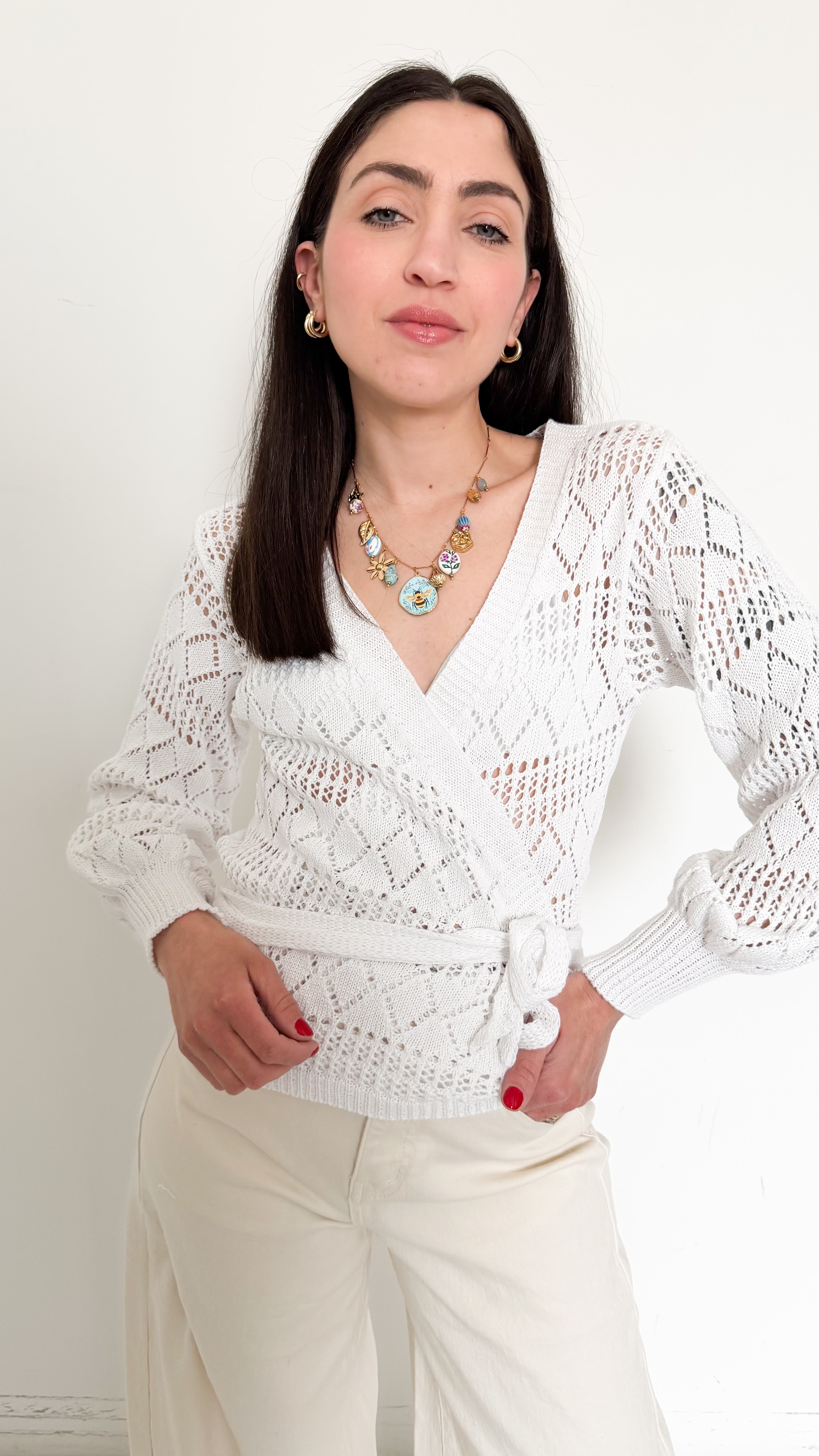 Cardigan Traforato Bianco