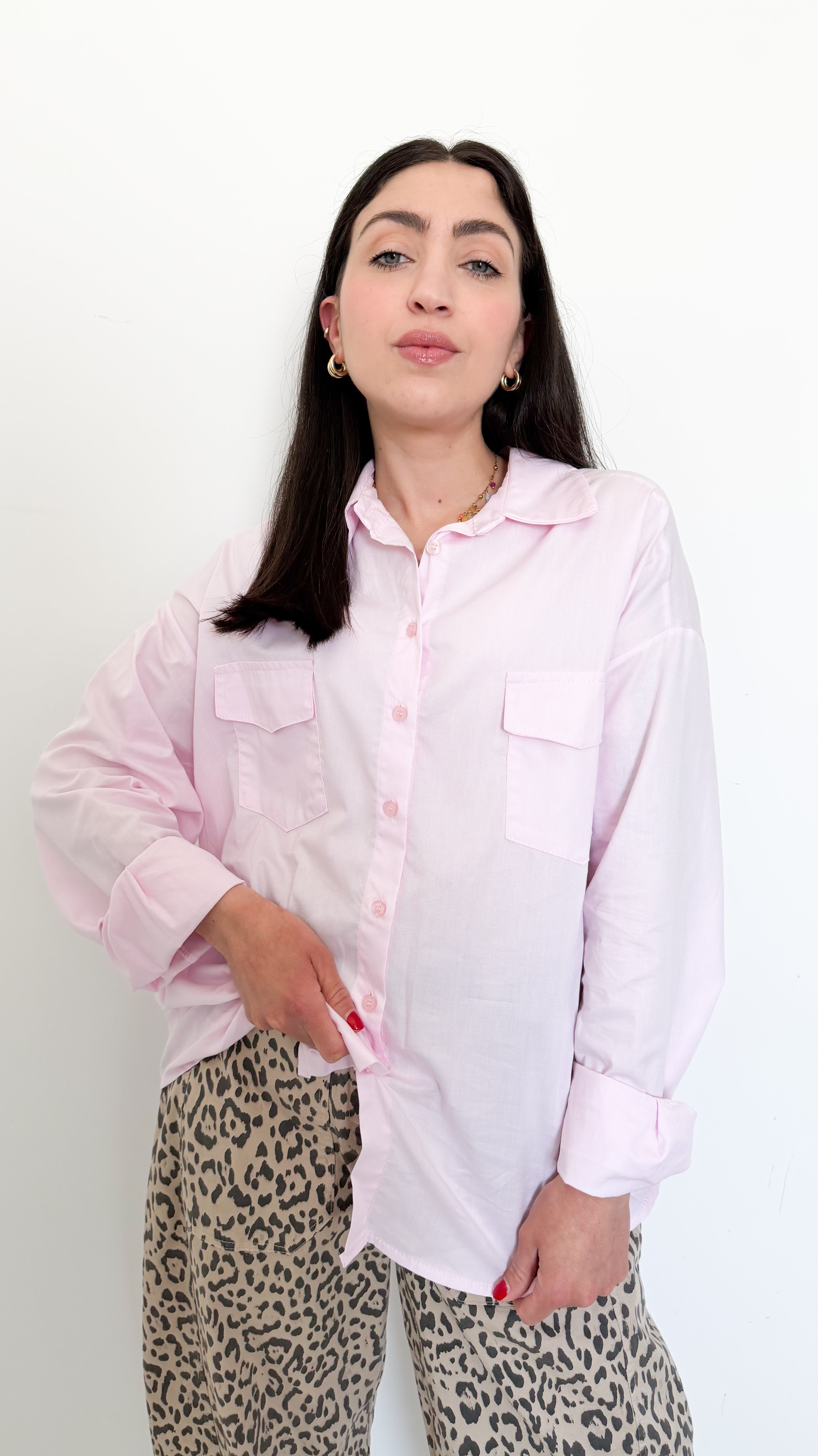 Camicia Con Tasche Rosa