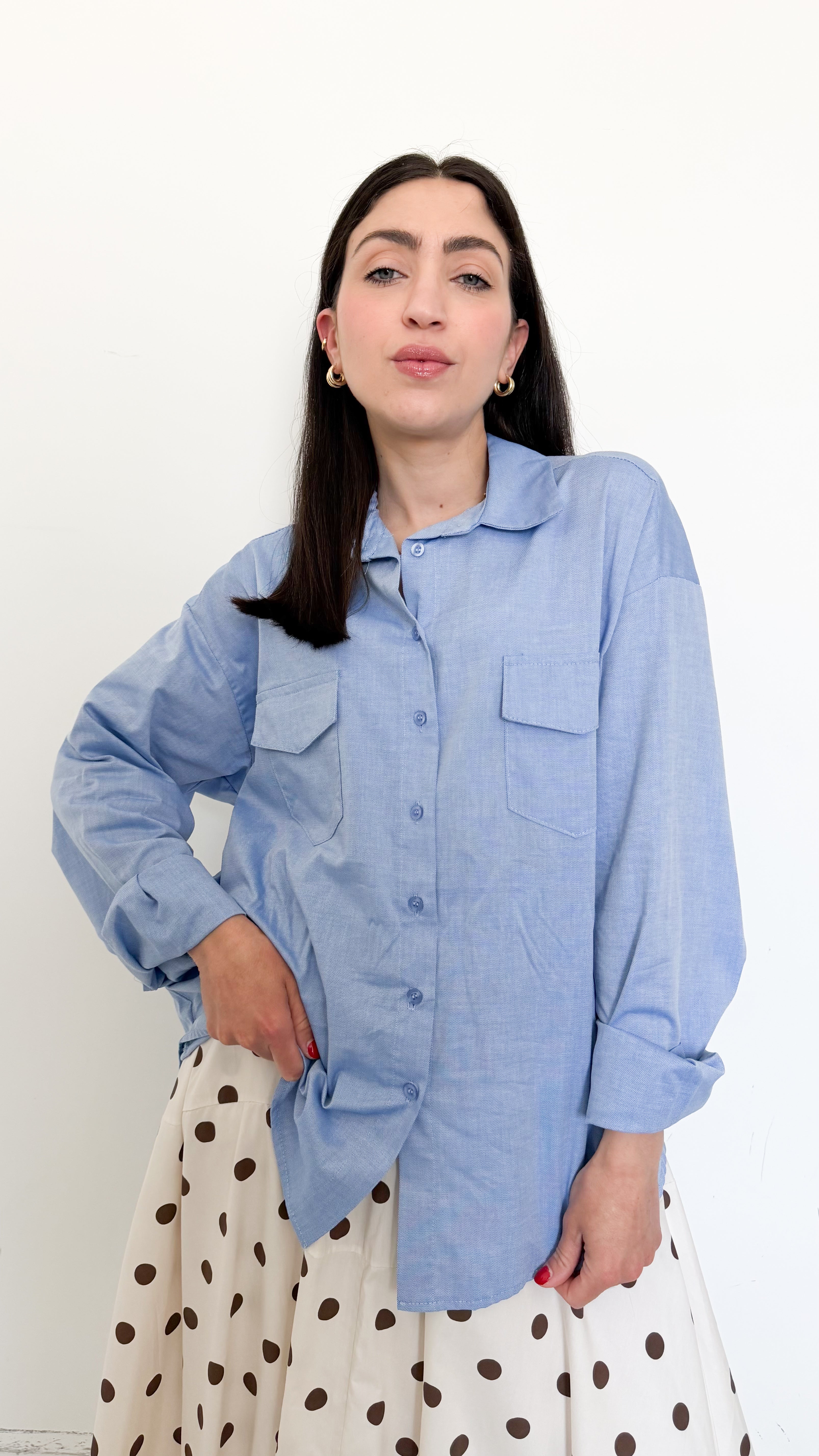 Camicia Celeste Con Tasche