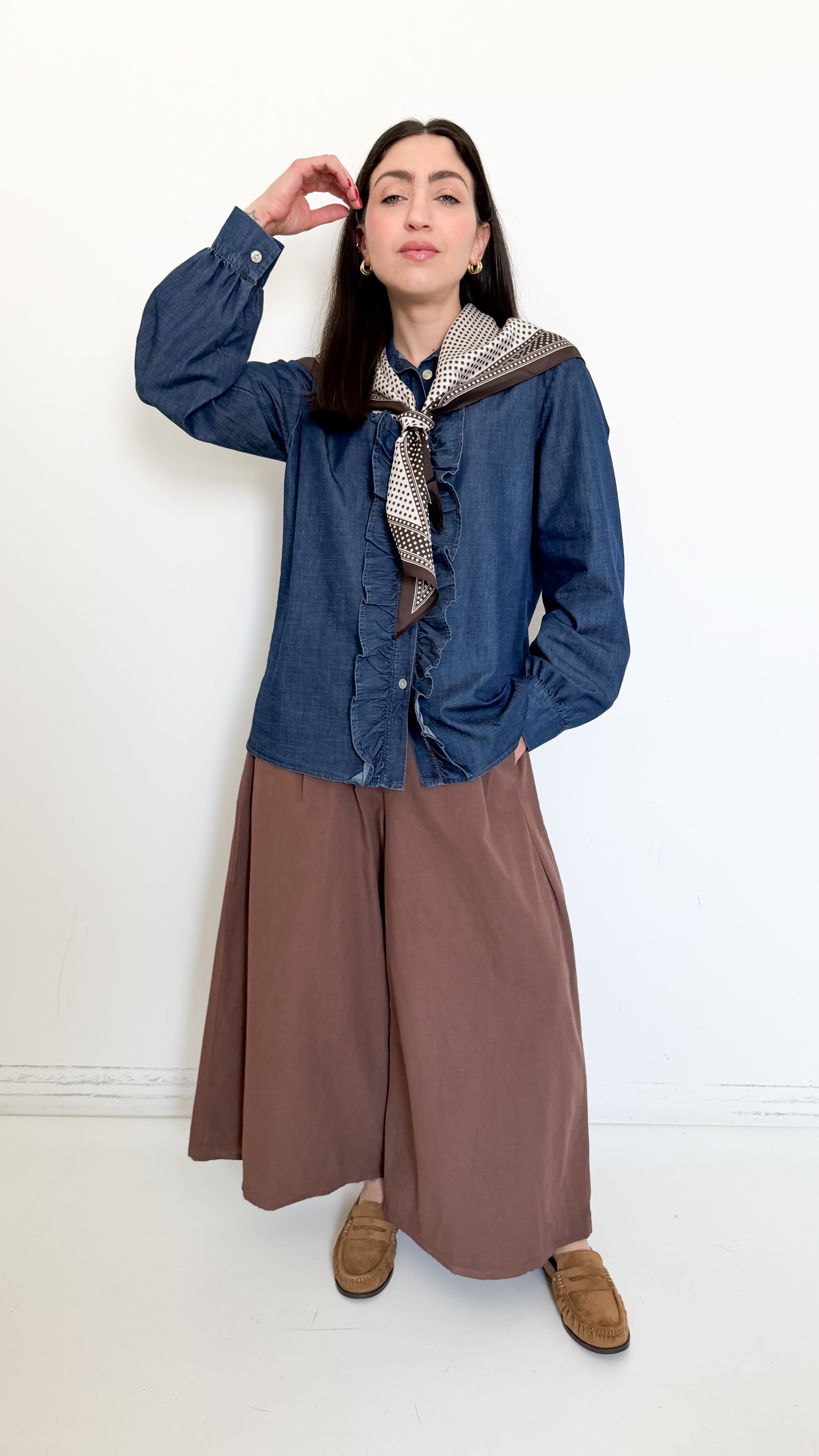 Pantaloni Culotte In Cotone Marroni