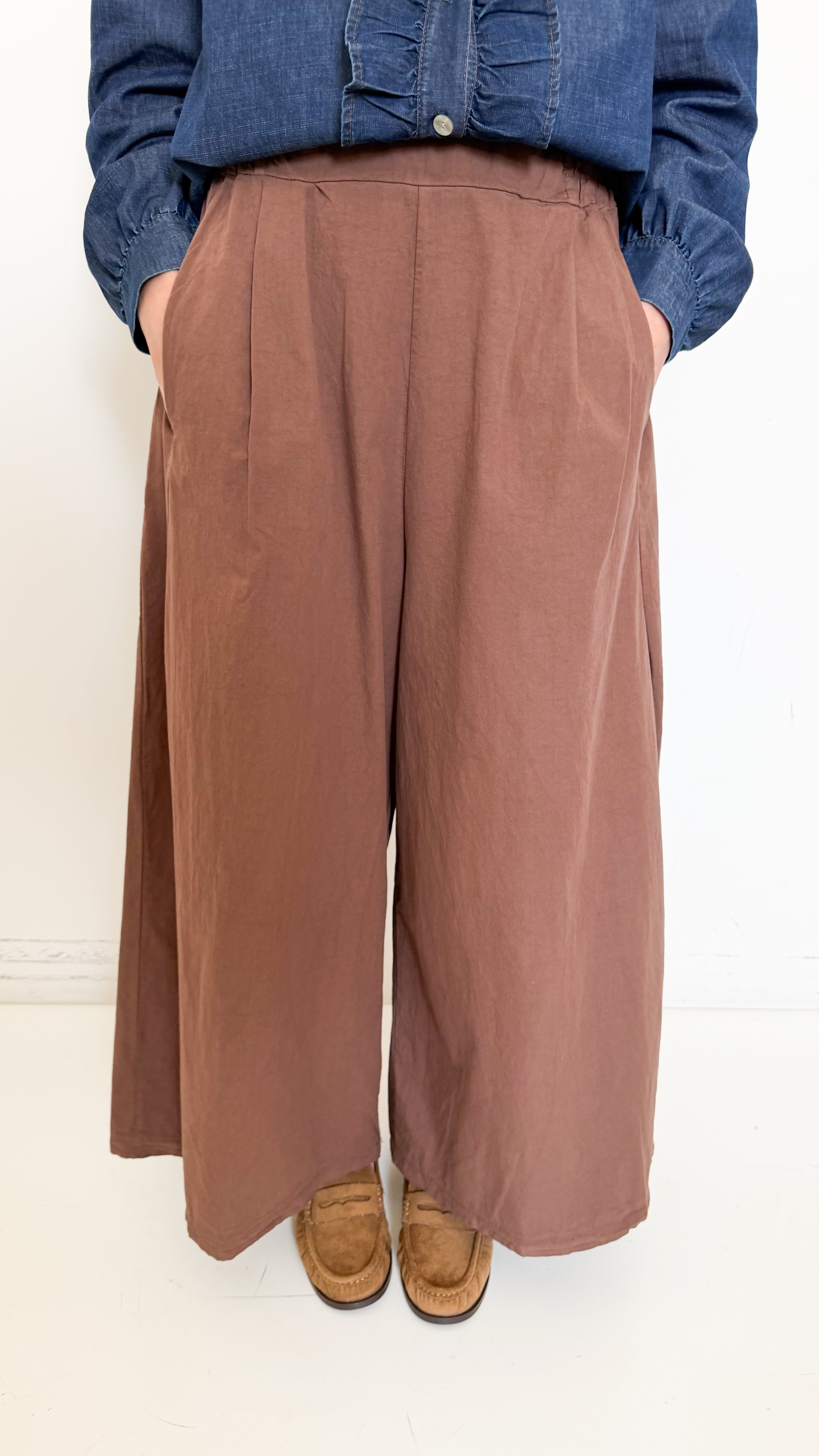 Pantaloni Culotte In Cotone Marroni