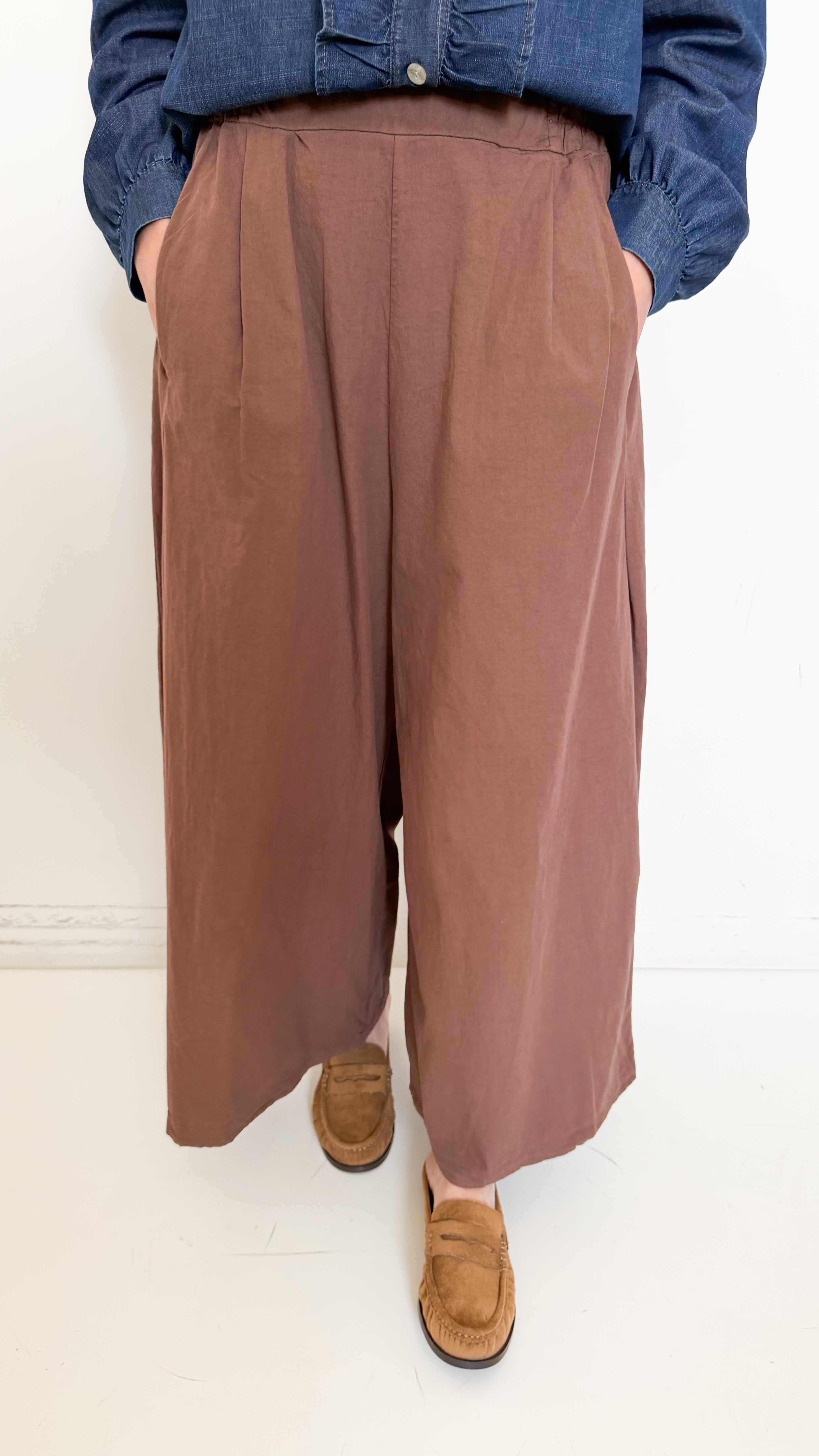 Pantaloni Culotte In Cotone Marroni