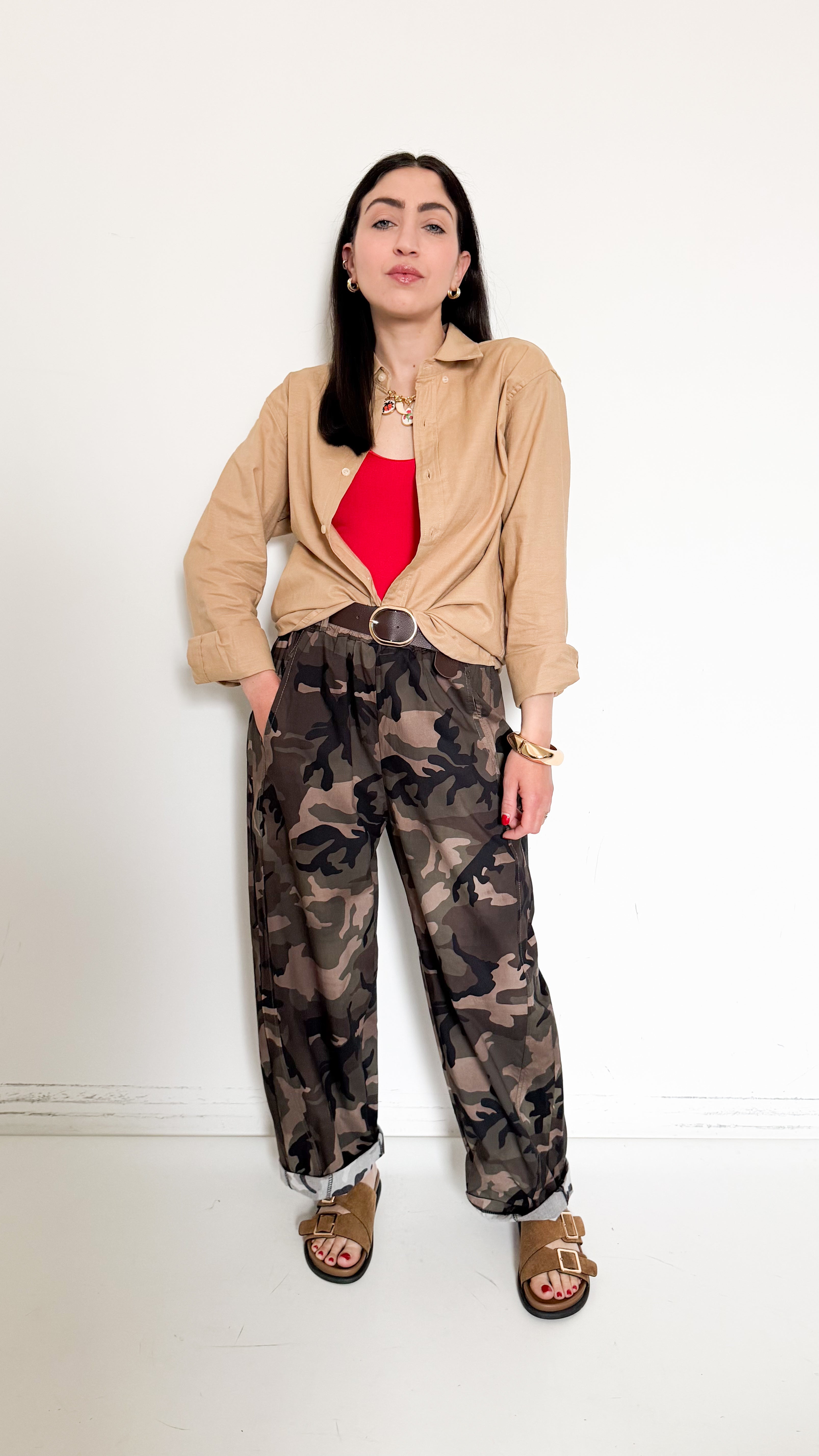 Pantaloni Camouflage In Cotone
