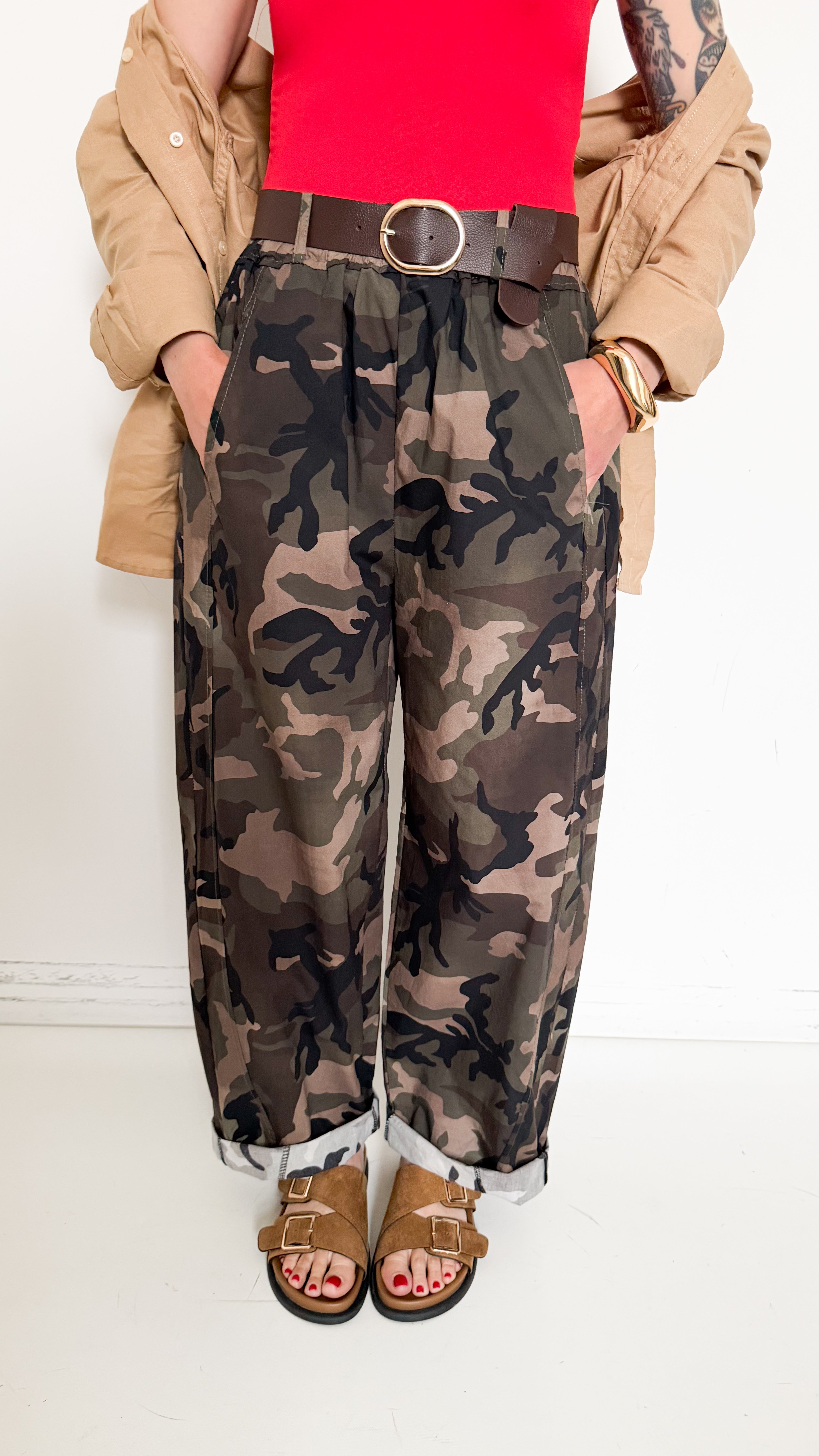 Pantaloni Camouflage In Cotone