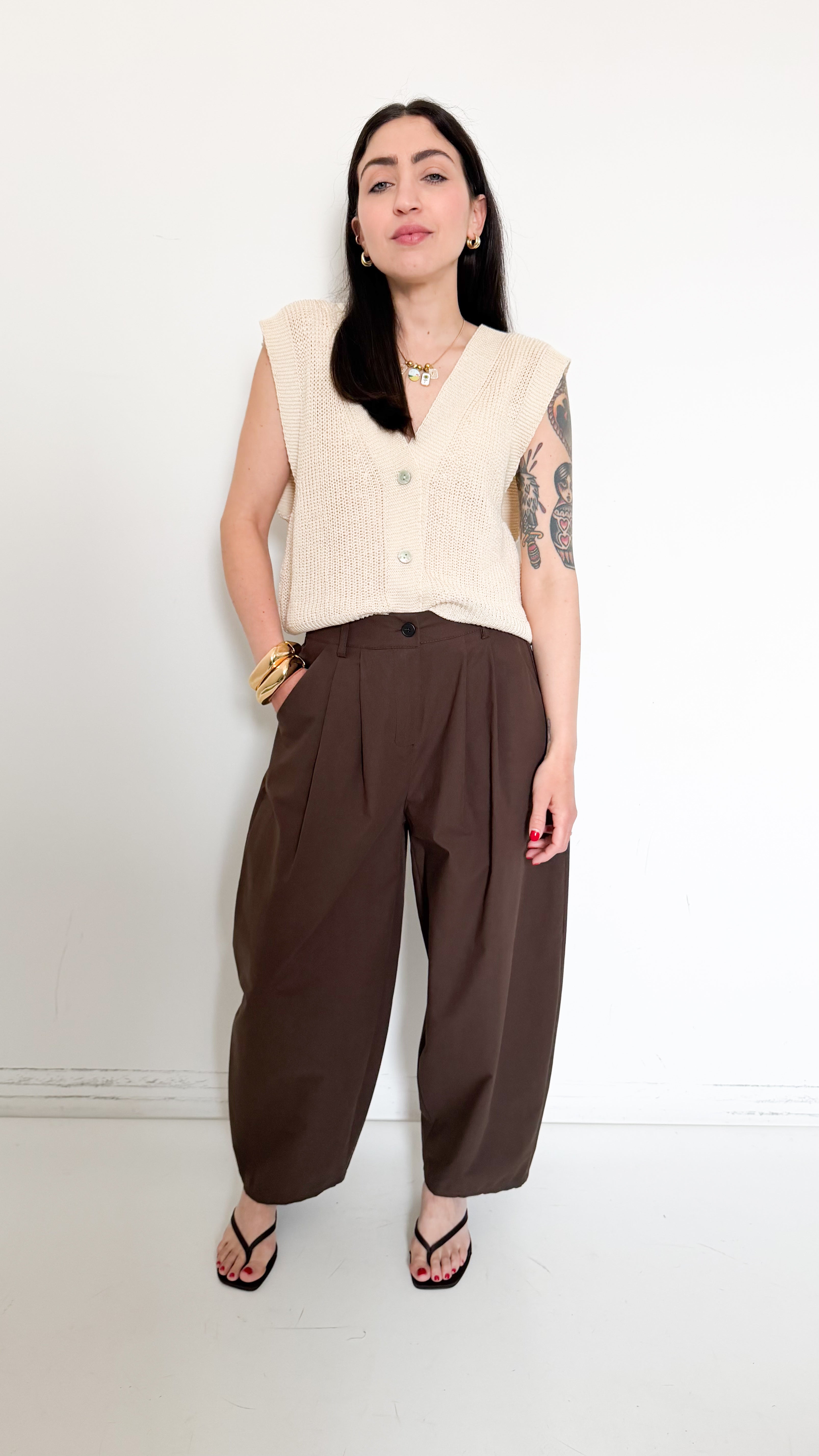 Pantaloni Marroni Con Pinces