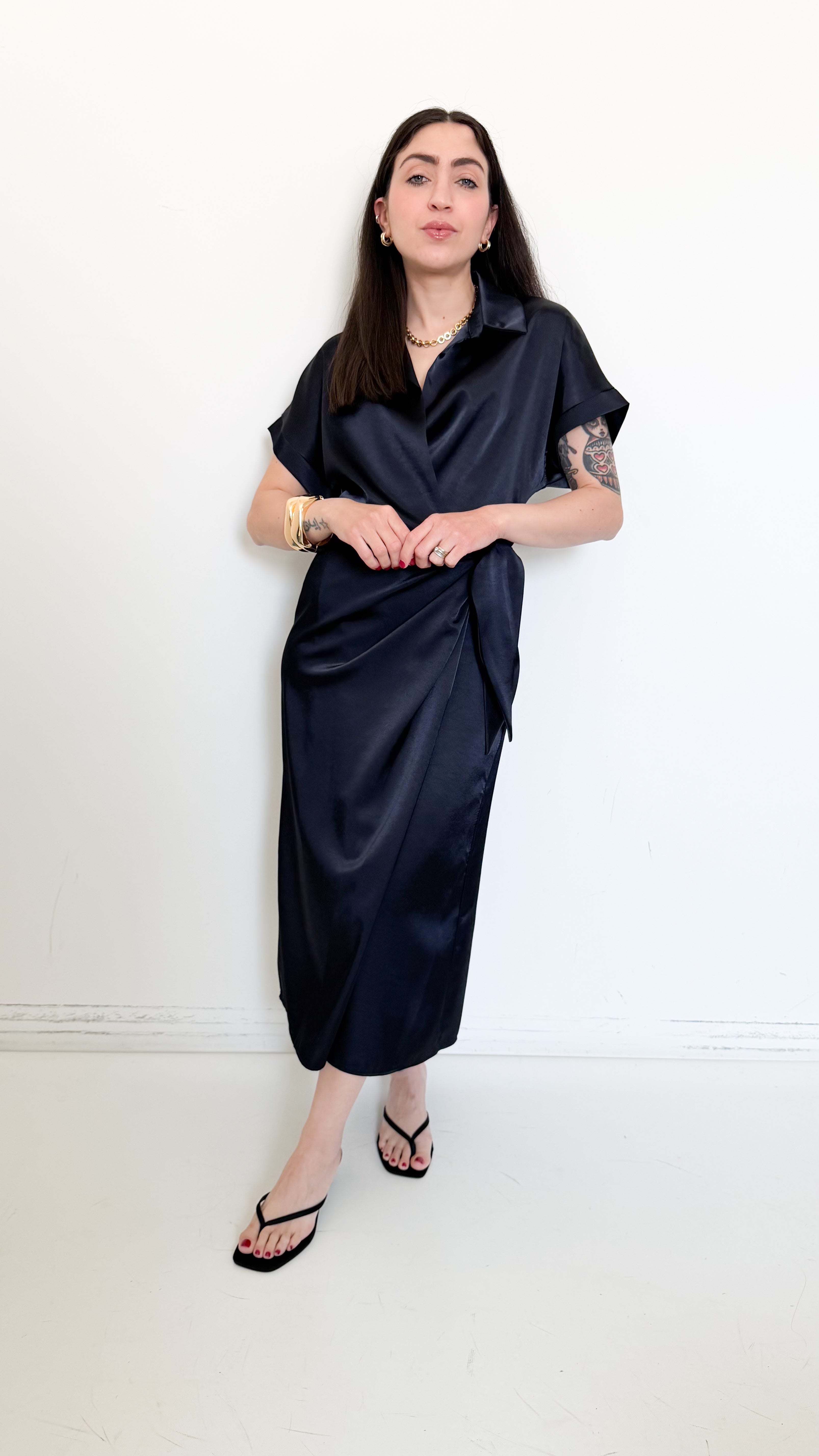 Vestito Blu A Portafoglio In Satin
