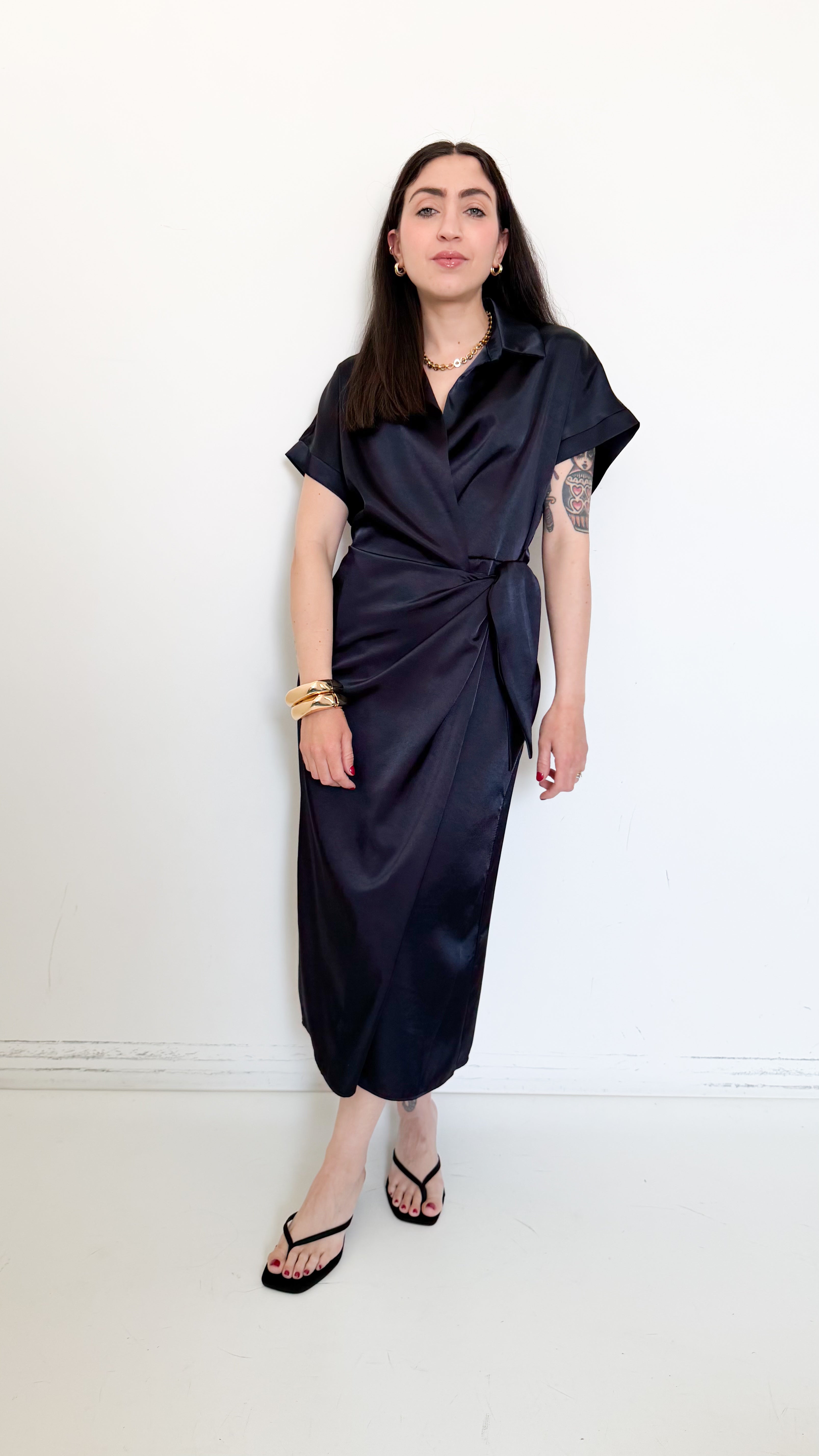 Vestito Blu A Portafoglio In Satin