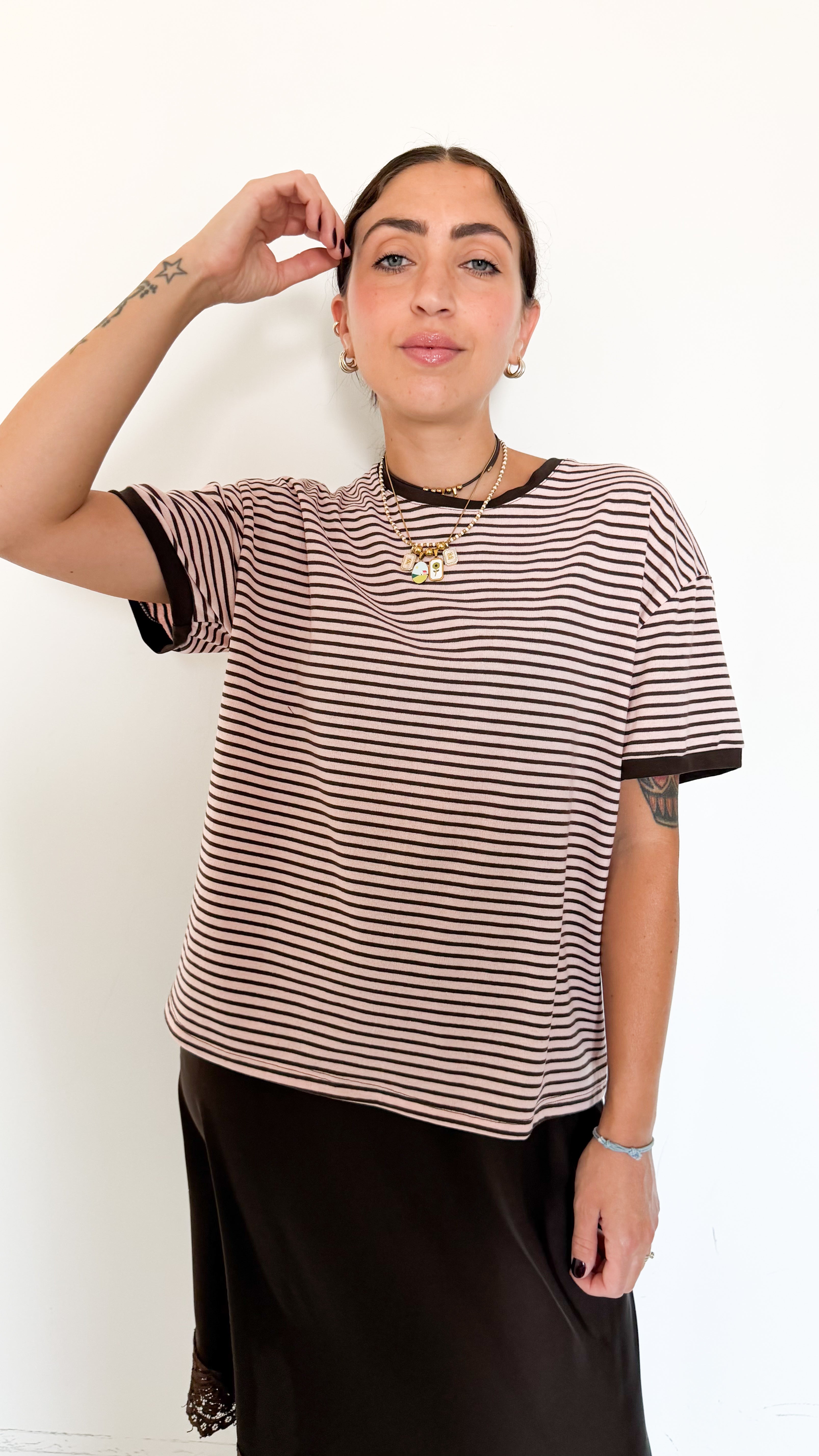 T-Shirt Rosa A Righe